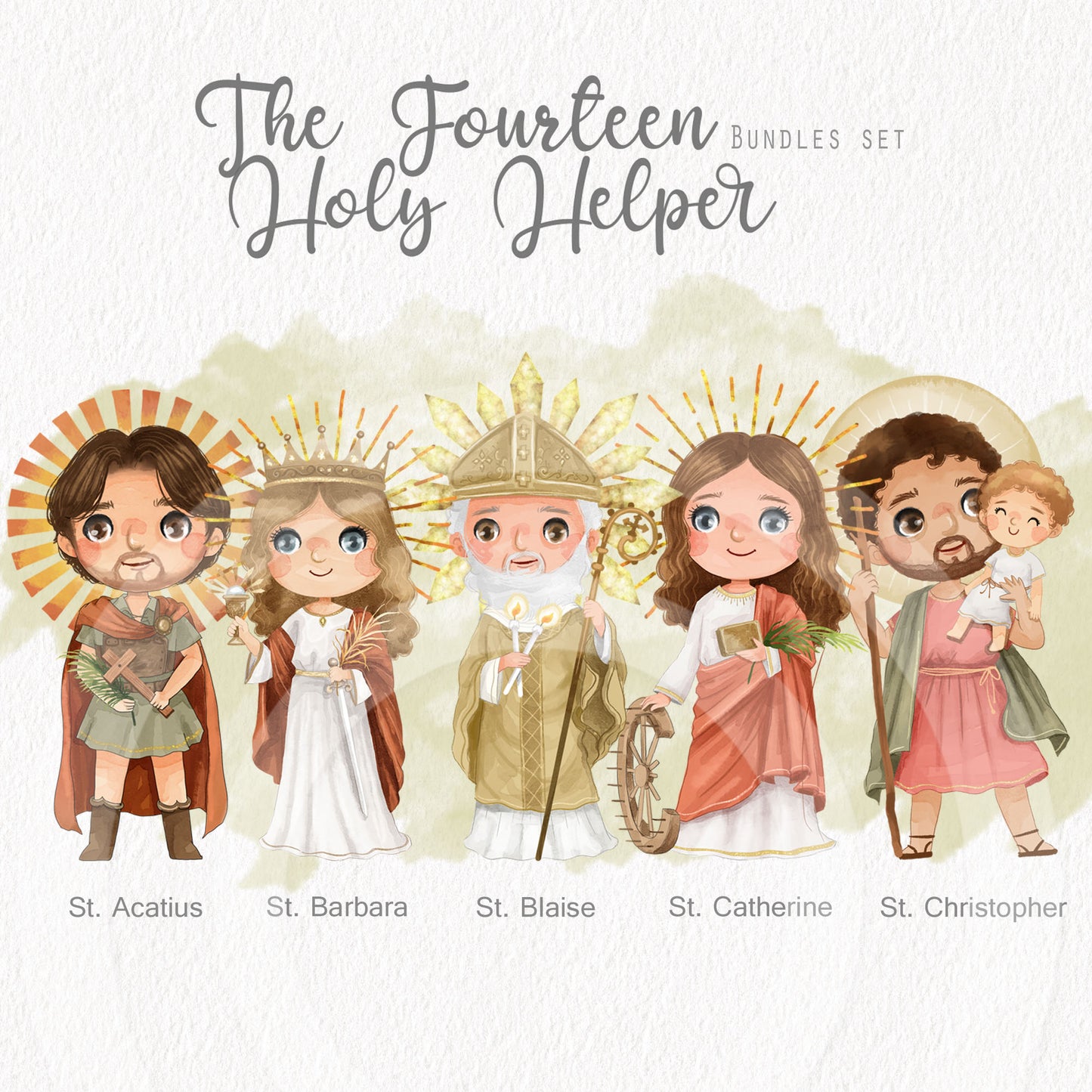 The Fourteen Holy Helpers Bundles set ,Religion clipart, Bible stories Clipart, Hand draw illustration PNG files