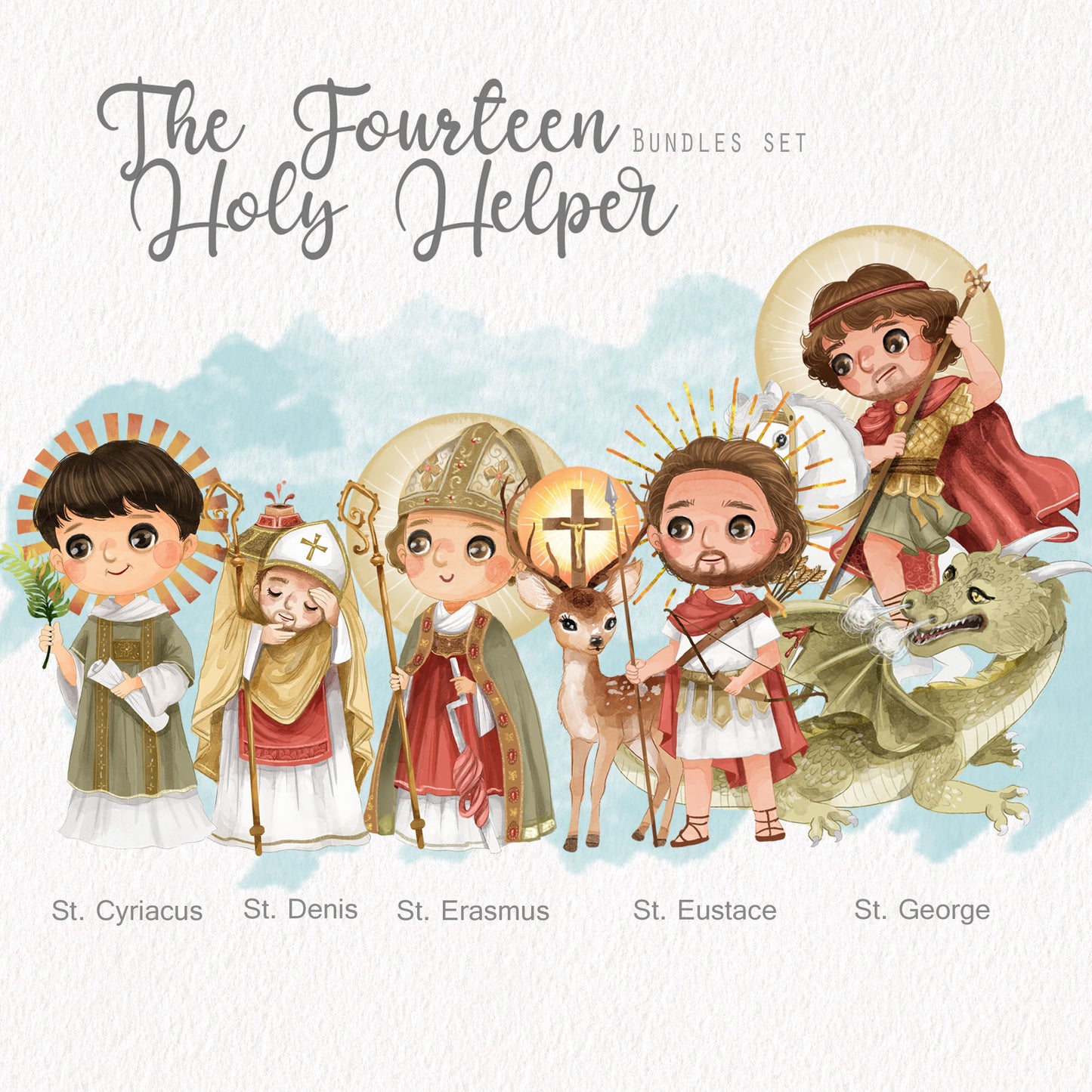 The Fourteen Holy Helpers Bundles set ,Religion clipart, Bible stories Clipart, Hand draw illustration PNG files