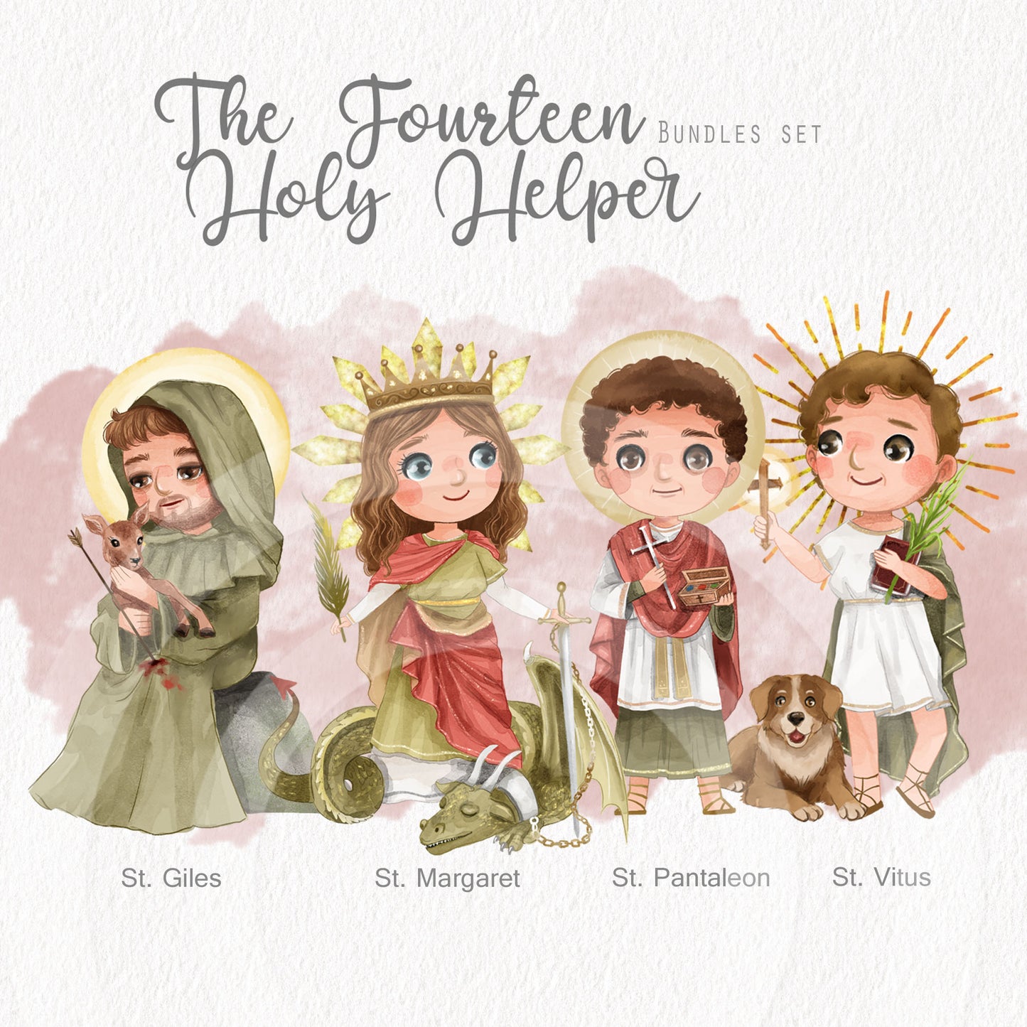 The Fourteen Holy Helpers Bundles set ,Religion clipart, Bible stories Clipart, Hand draw illustration PNG files
