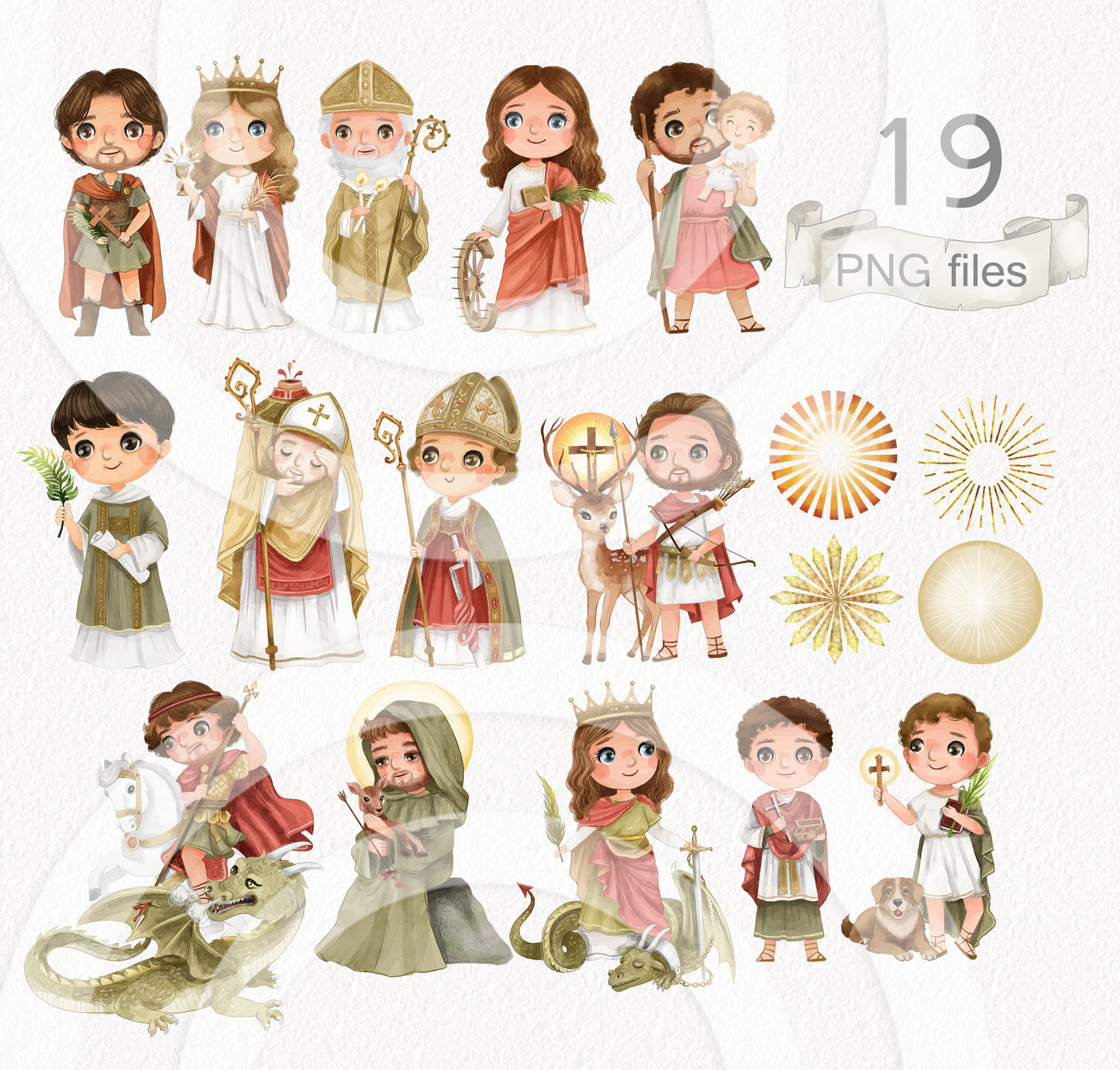 The Fourteen Holy Helpers Bundles set ,Religion clipart, Bible stories Clipart, Hand draw illustration PNG files