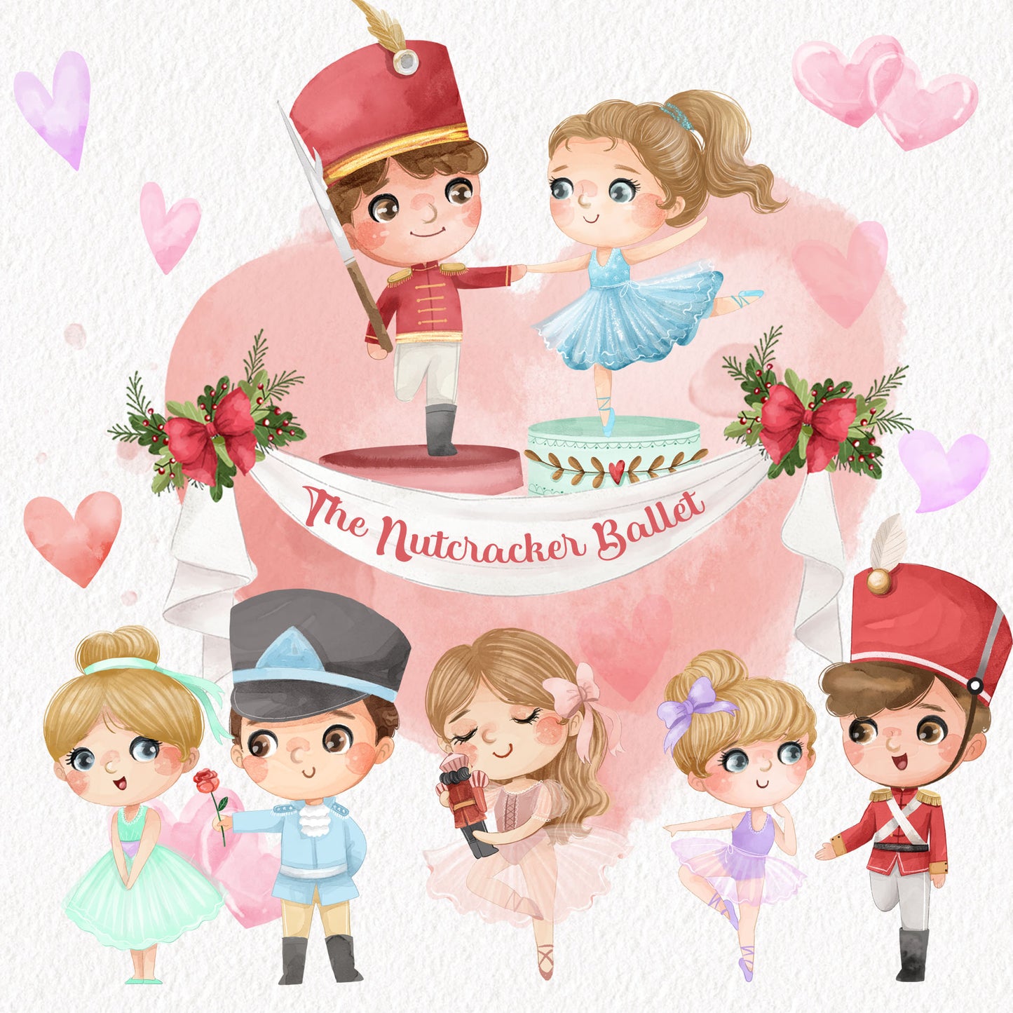 Nutcracker and Clara clipart, Valentine clipart, Hand drawn clipart, instant download PNG file - 300 dpi
