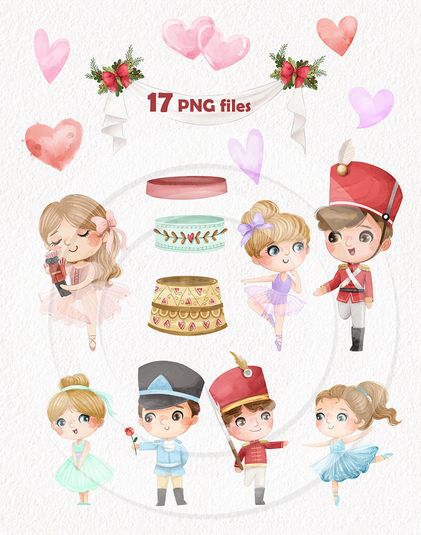 Nutcracker and Clara clipart, Valentine clipart, Hand drawn clipart, instant download PNG file - 300 dpi