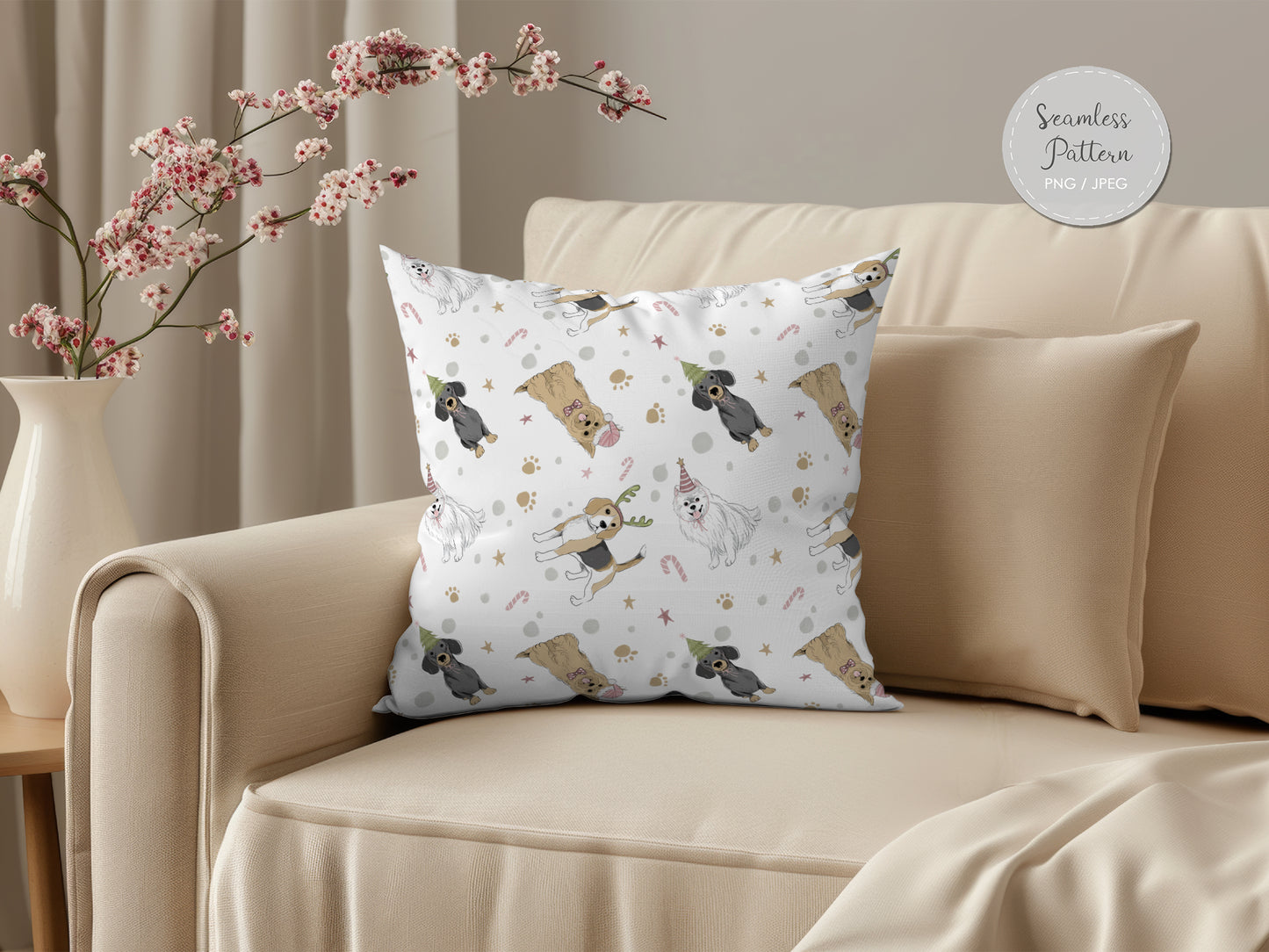 Christmas dog seamless Pattern, instant download PNG file - 300 dpi