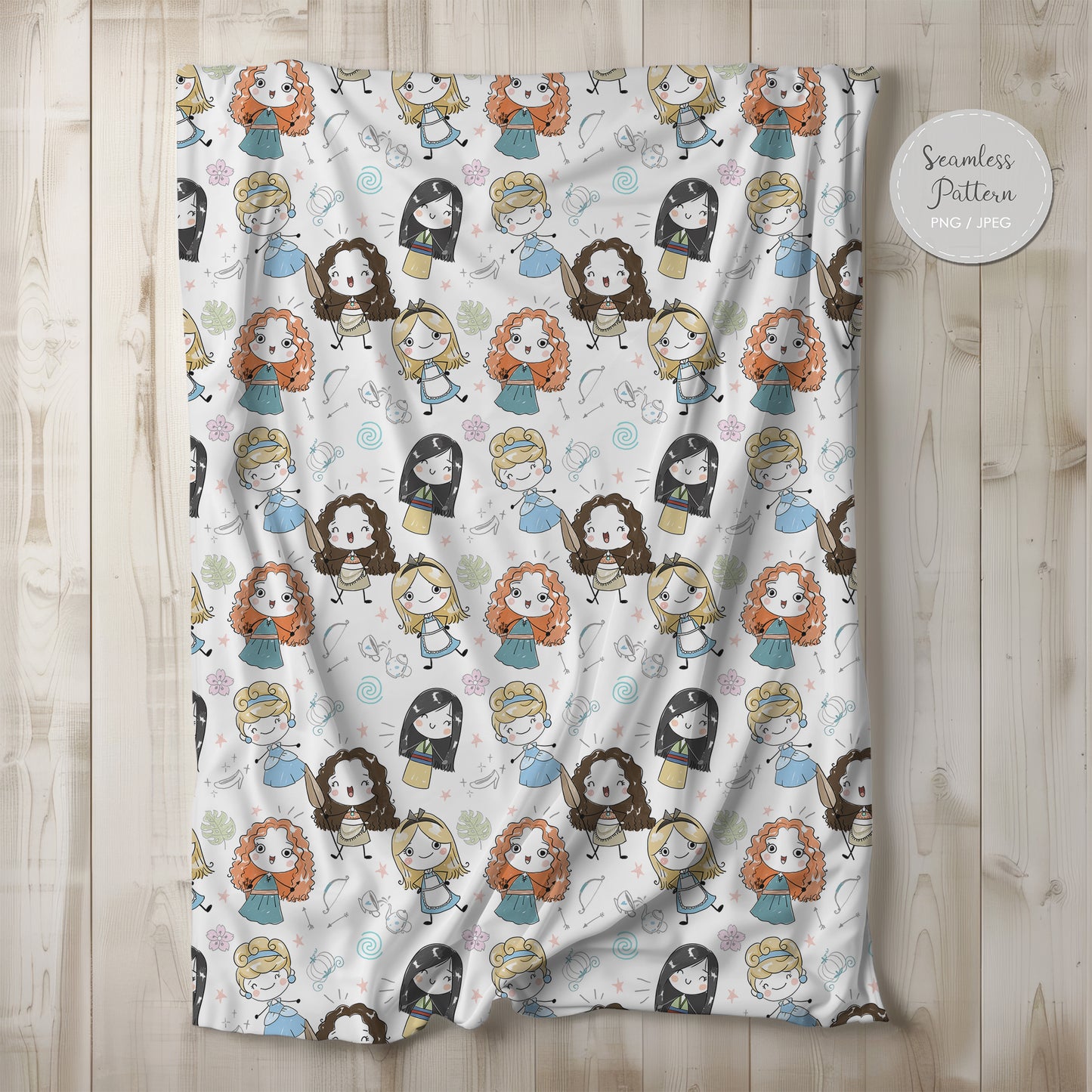 Cute princess Seamless Pattern, instant download PNG file - 300 dpi