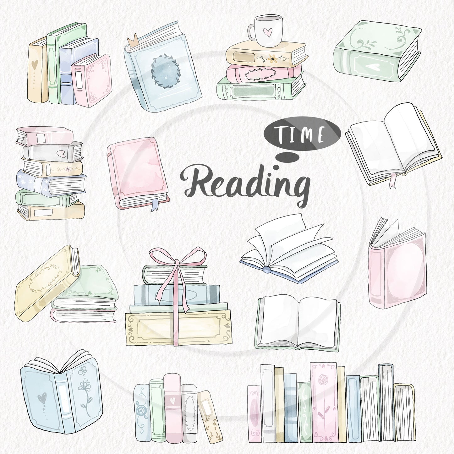 Books lovers clipart, Books doodle clipart, digital stamp, instant download PNG file - 300 dpi