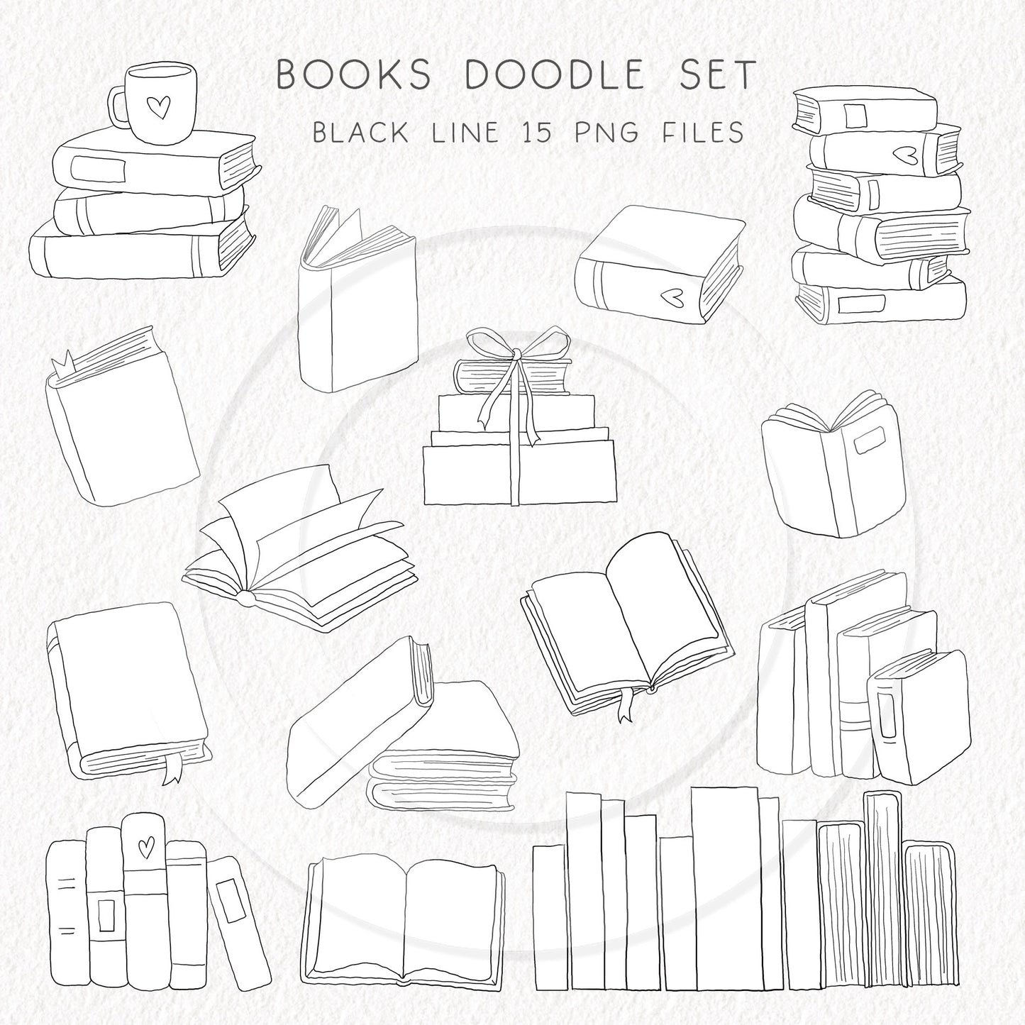 Books lovers clipart, Books doodle clipart, digital stamp, instant download PNG file - 300 dpi
