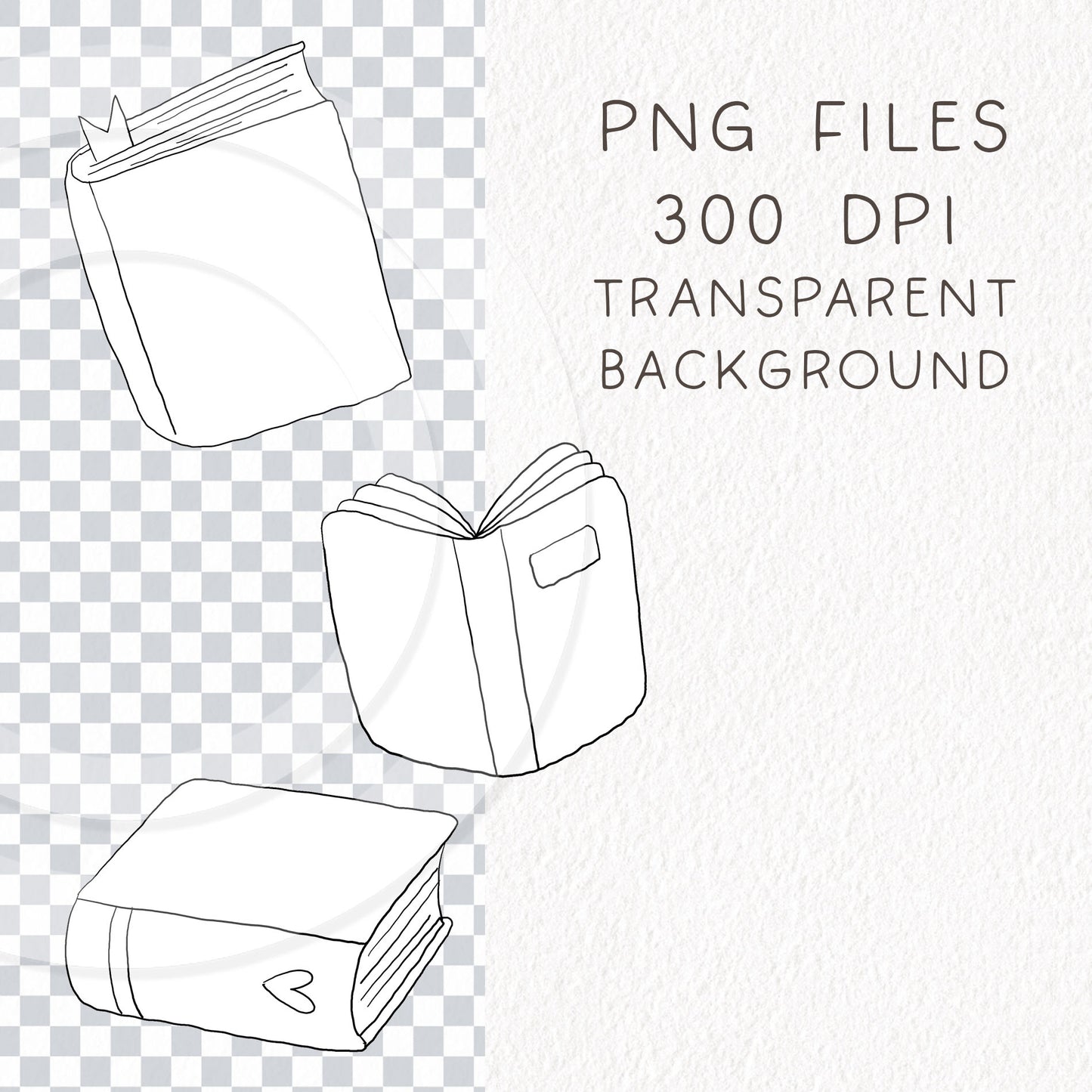 Books lovers clipart, Books doodle clipart, digital stamp, instant download PNG file - 300 dpi
