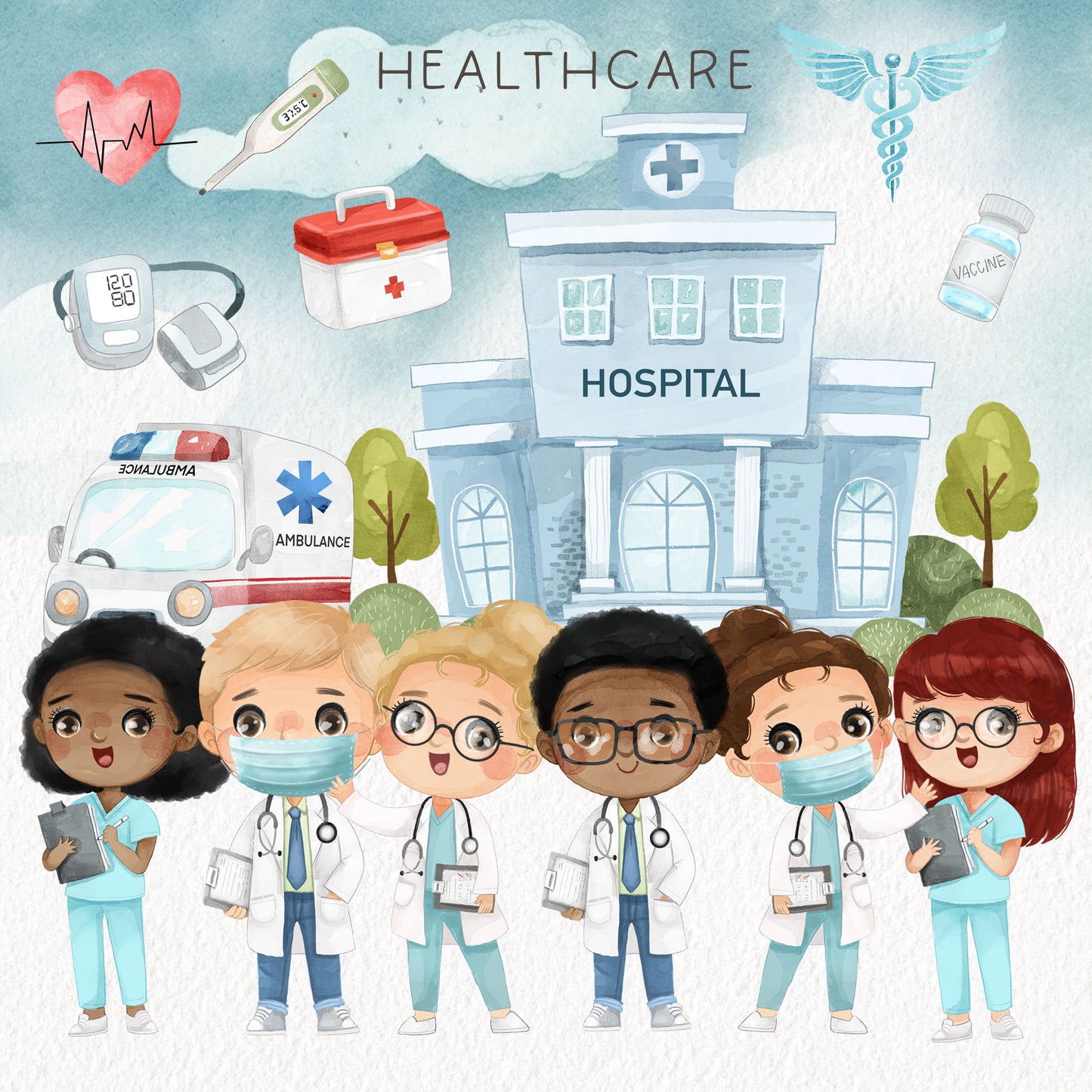 Doctor and Nurse Clipart, Medical Clipart, Healthcare clipart,, Hand drawn clipart, PNG files.