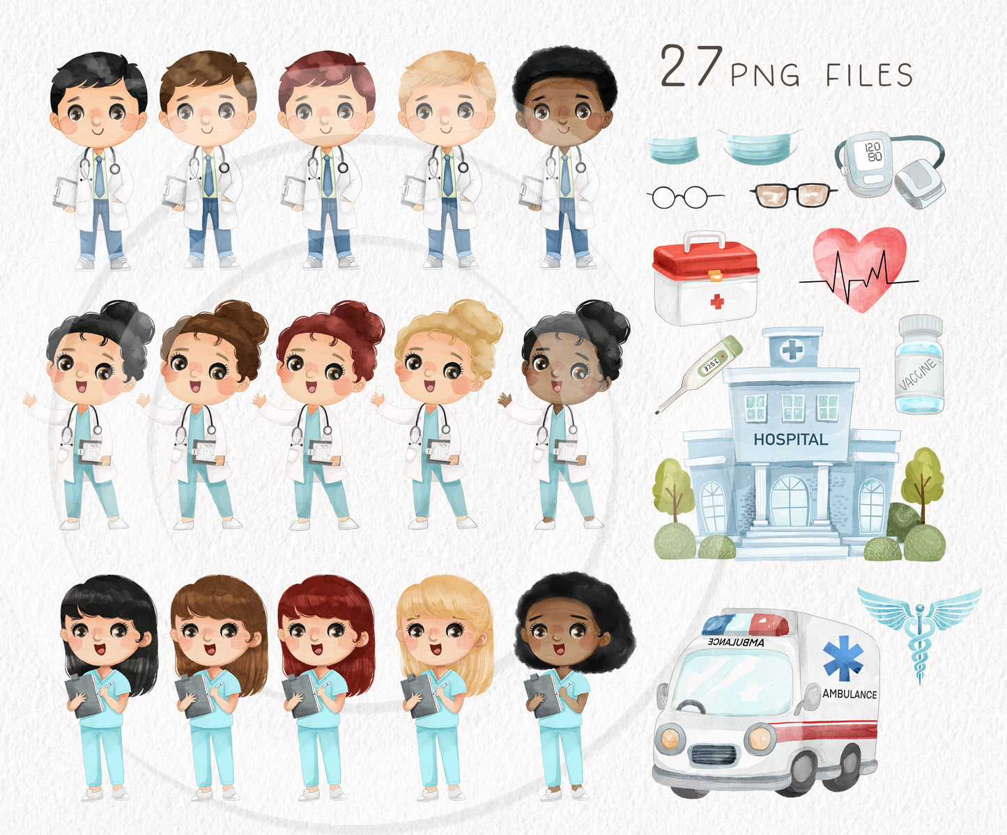 Doctor and Nurse Clipart, Medical Clipart, Healthcare clipart,, Hand drawn clipart, PNG files.