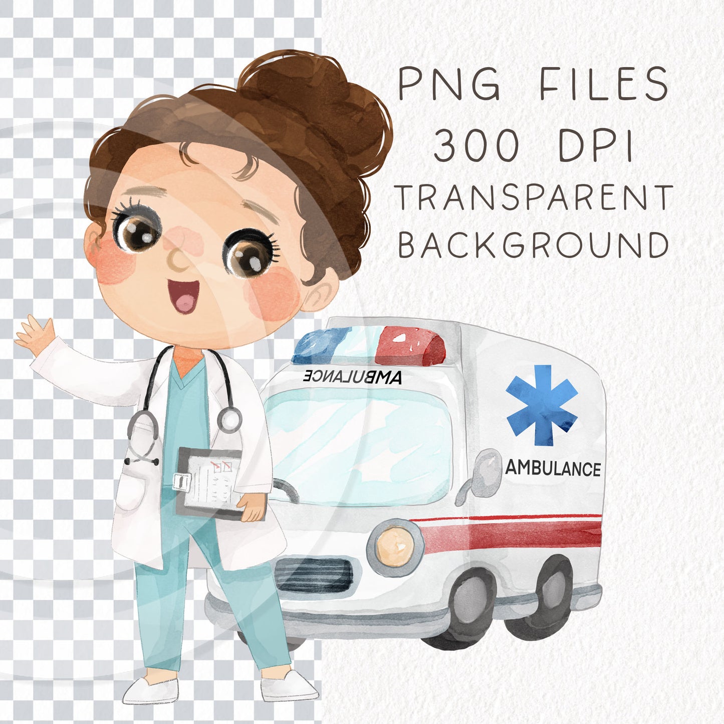 Doctor and Nurse Clipart, Medical Clipart, Healthcare clipart,, Hand drawn clipart, PNG files.