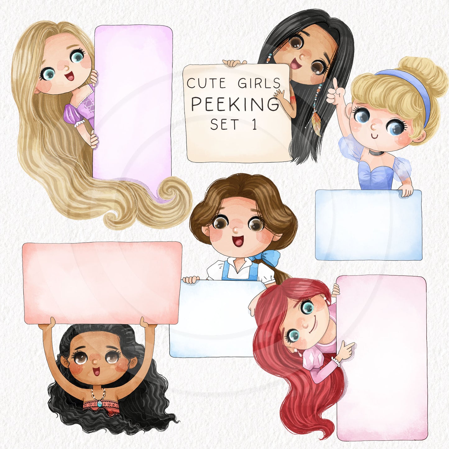 Cute girls peeking set 1, PNG files 300 dpi.