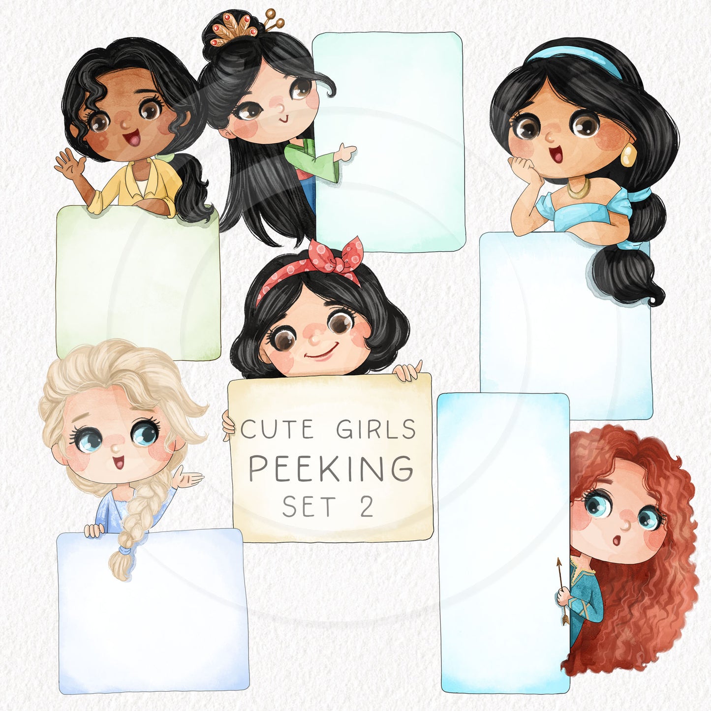 Cute girls peeking set 2, PNG files 300 dpi.