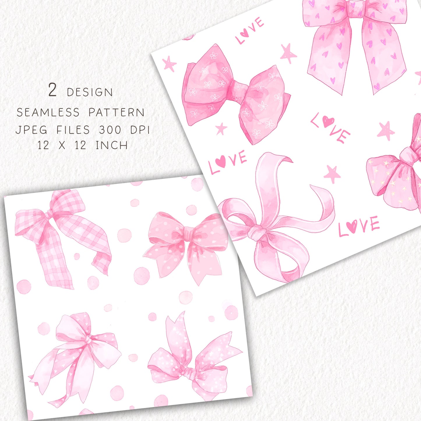 Pink bows clipart, Valentine Coquette Pink Bows, seamless Pattern design, Hand drawn clipart ,instant download PNG file - 300 dpi