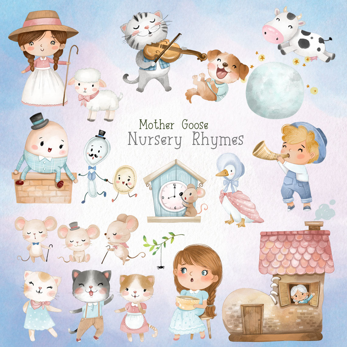 Mother Goose Nursery Rhymes ClipArt set instant download PNG file - 300 dpi