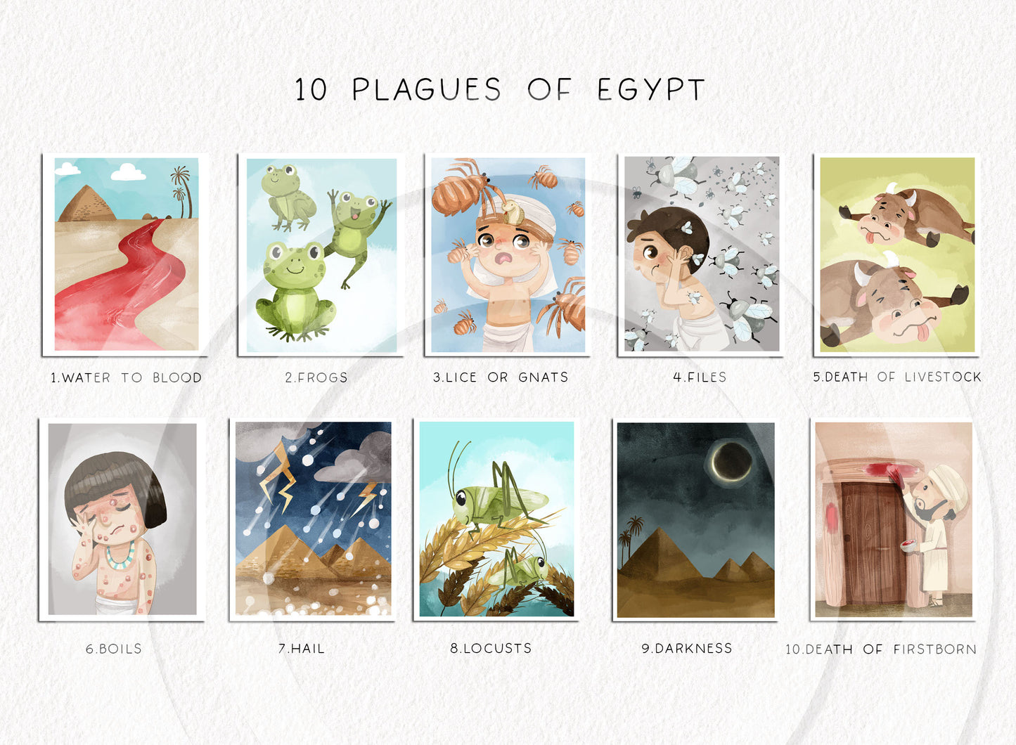 TEN PLAGUES of Egypt Clipart , Bible Stories, hand drawn illustration, Instant Download PNG files 300 dpi.