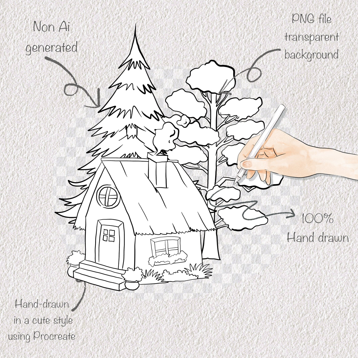 Red Riding Hood Clipart ,blackline art , digital stamp ,instant download PNG file - 300 dpi