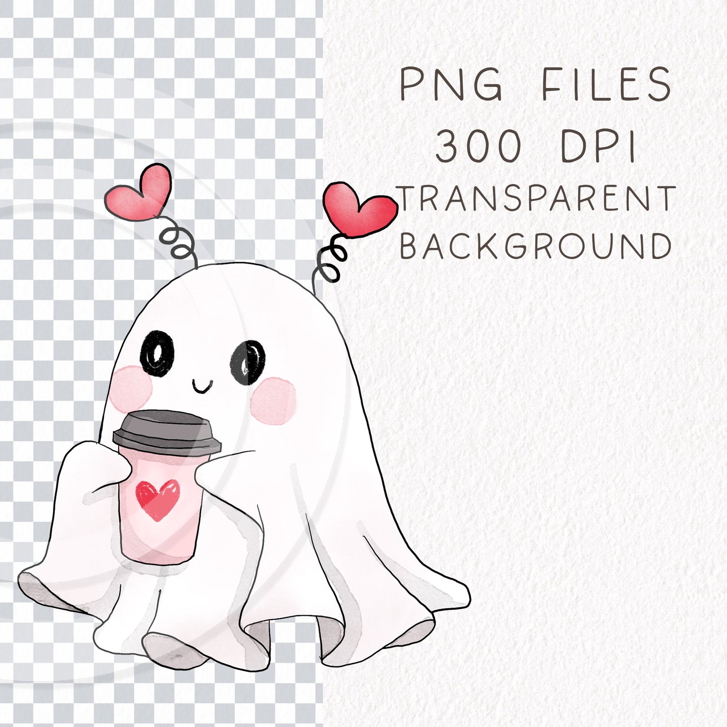 Cute Ghost Valentine's clipart ,seamless Pattern design, Hand drawn clipart, PNG files 300 dpi.