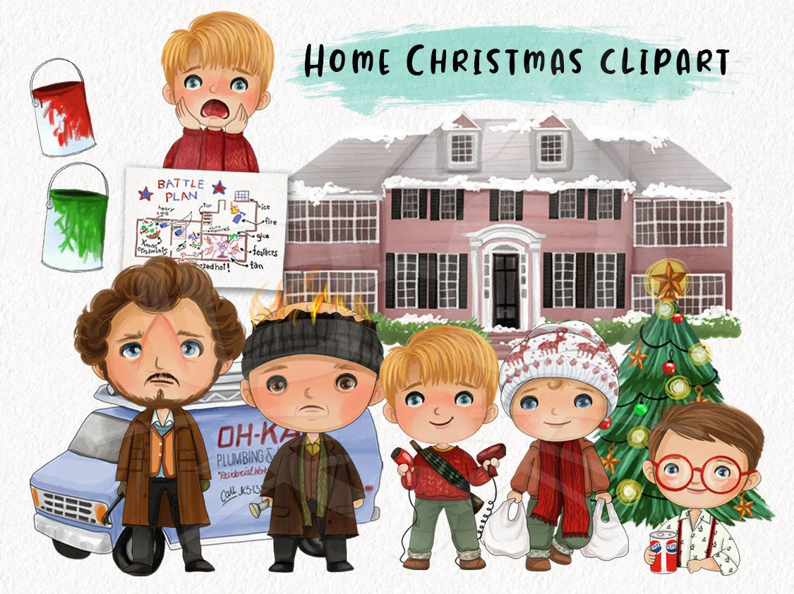 Home Christmas clipart, Christmas boy clipart instant download PNG file - 300 dpi