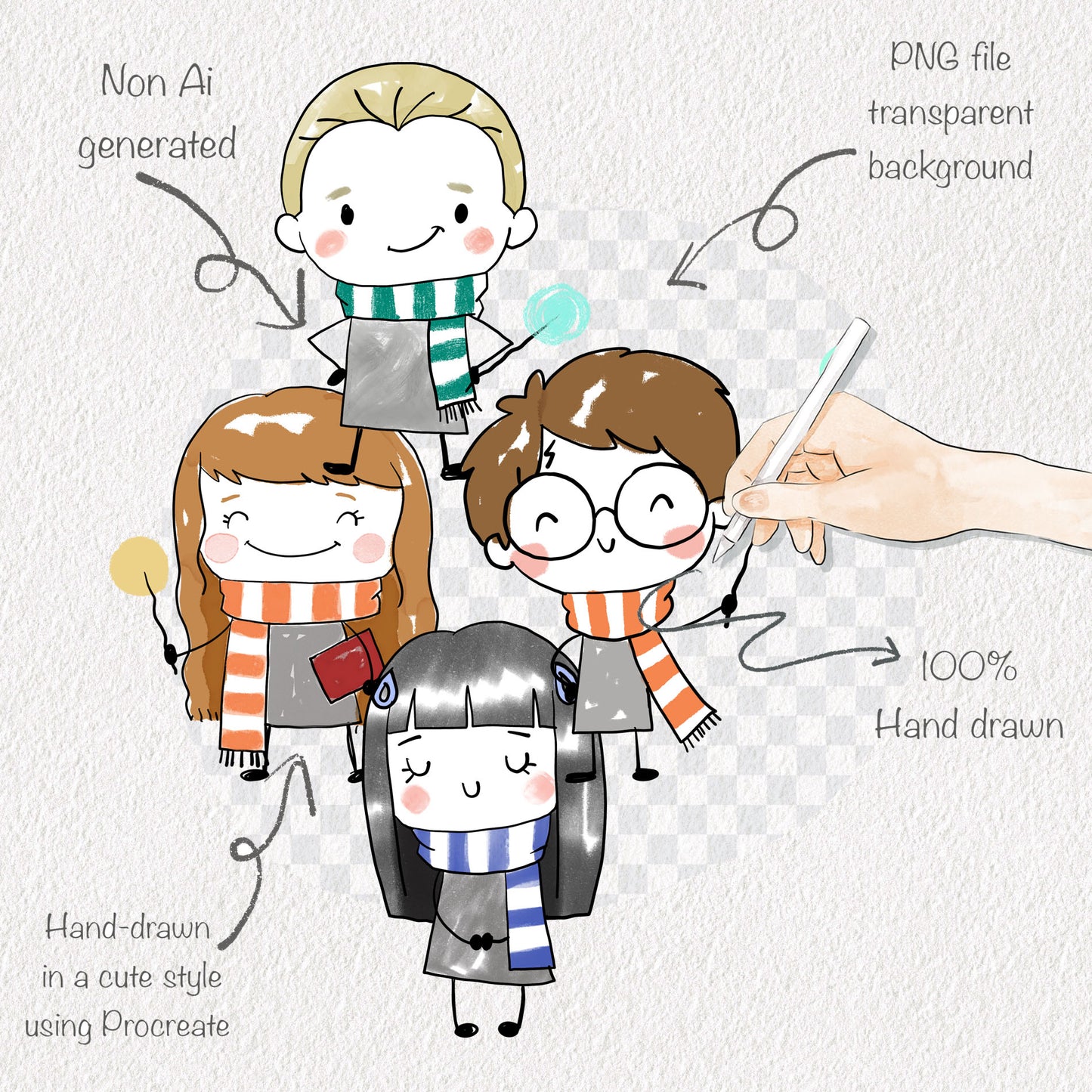 Wizard kids Hand drawn doodle Clipart , PNG file - 300 dpi