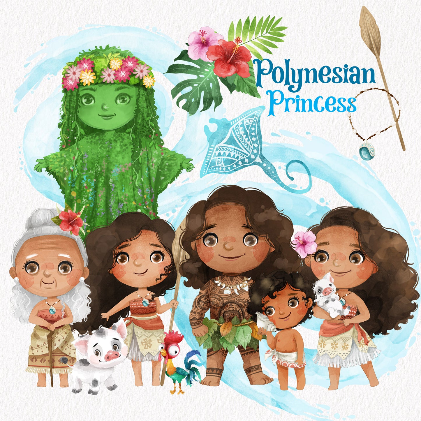 Polynesian Princess Inspired Clipart, Princess Clip Art clipart instant download PNG file - 300 dpi (Copy)