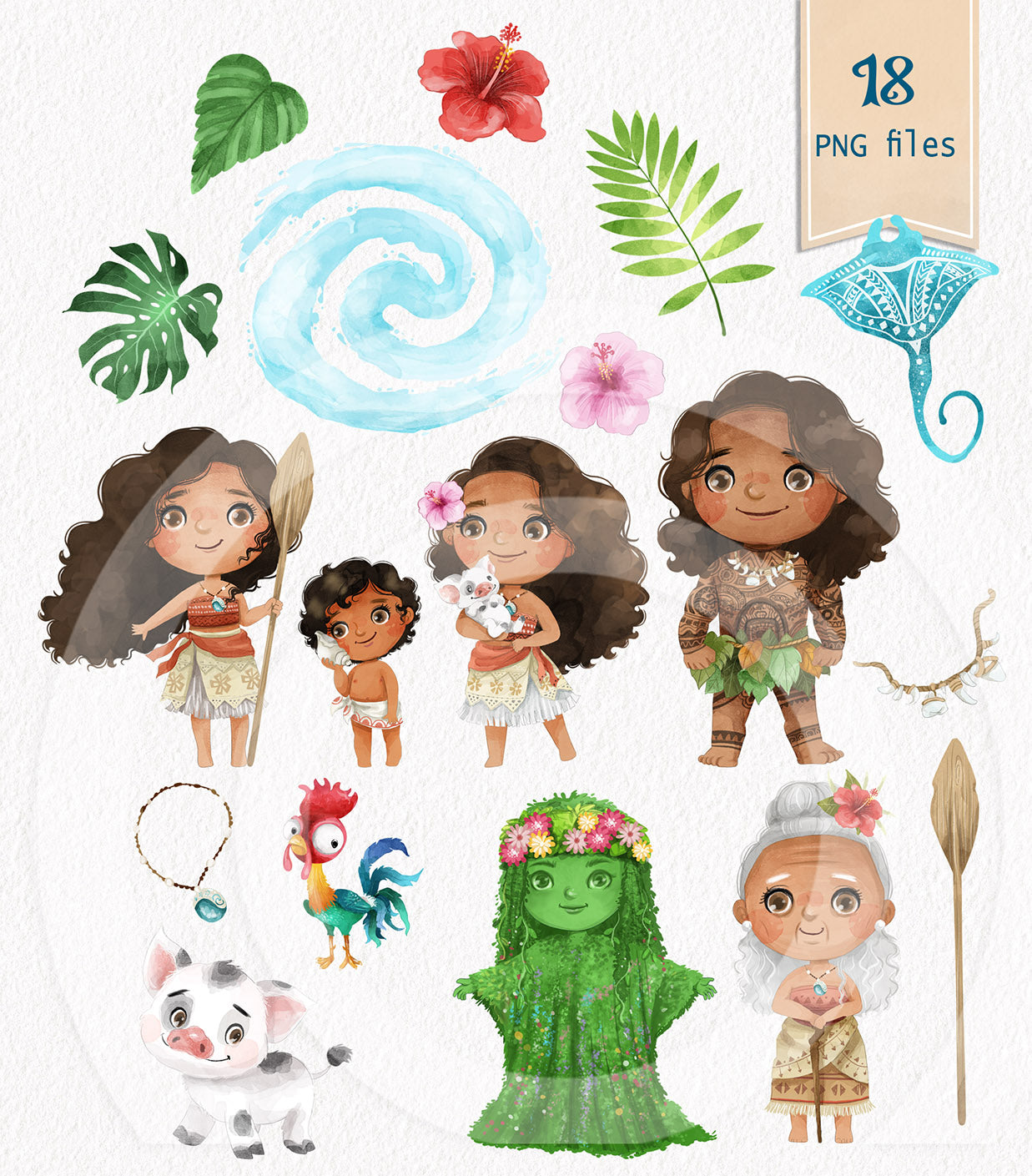 Polynesian Princess Inspired Clipart, Princess Clip Art clipart instant download PNG file - 300 dpi (Copy)