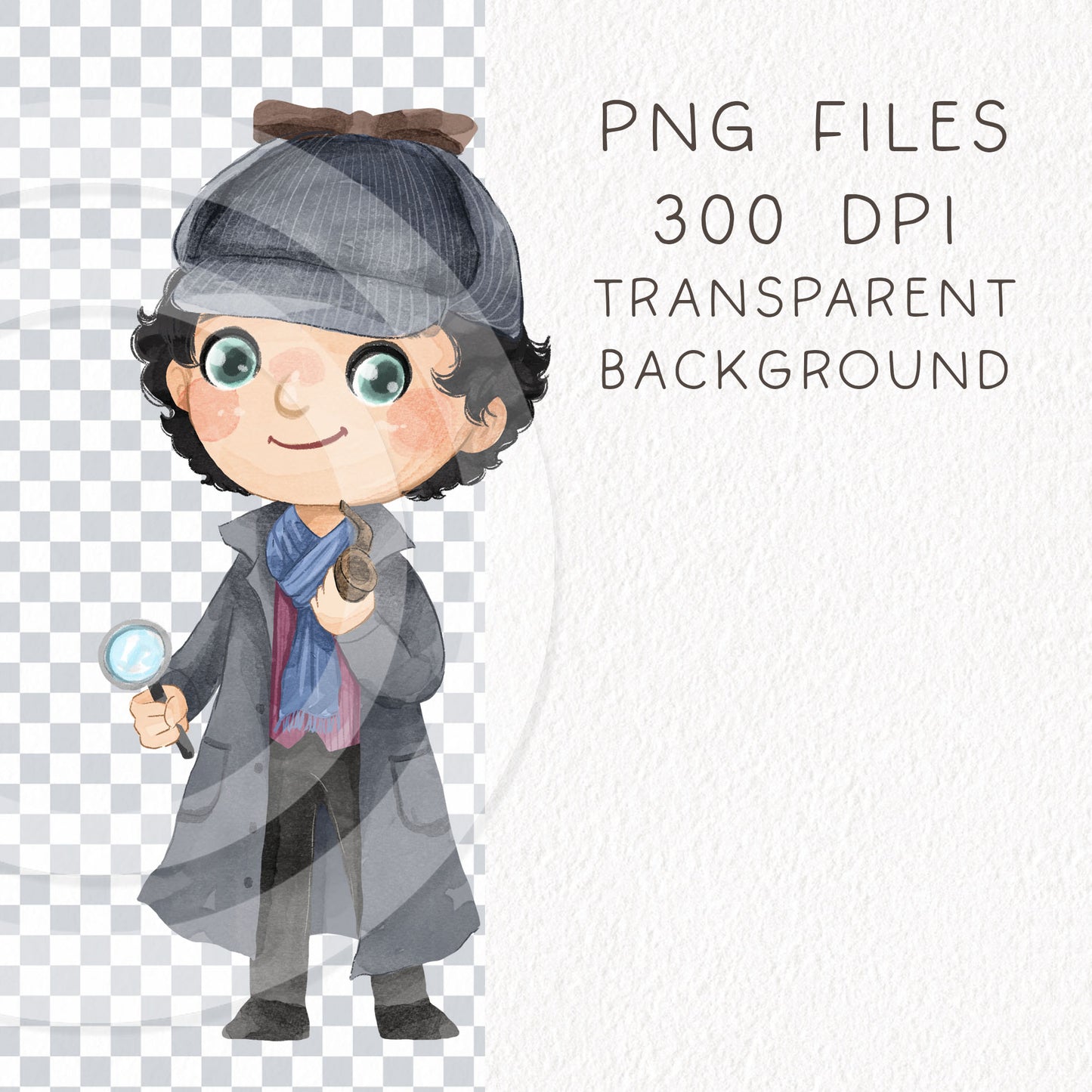 Detective characters clipart , Hand drawn clipart instant download PNG file - 300 dpi