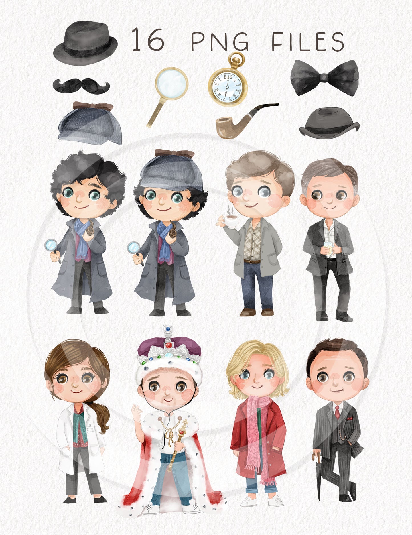 Detective characters clipart , Hand drawn clipart instant download PNG file - 300 dpi