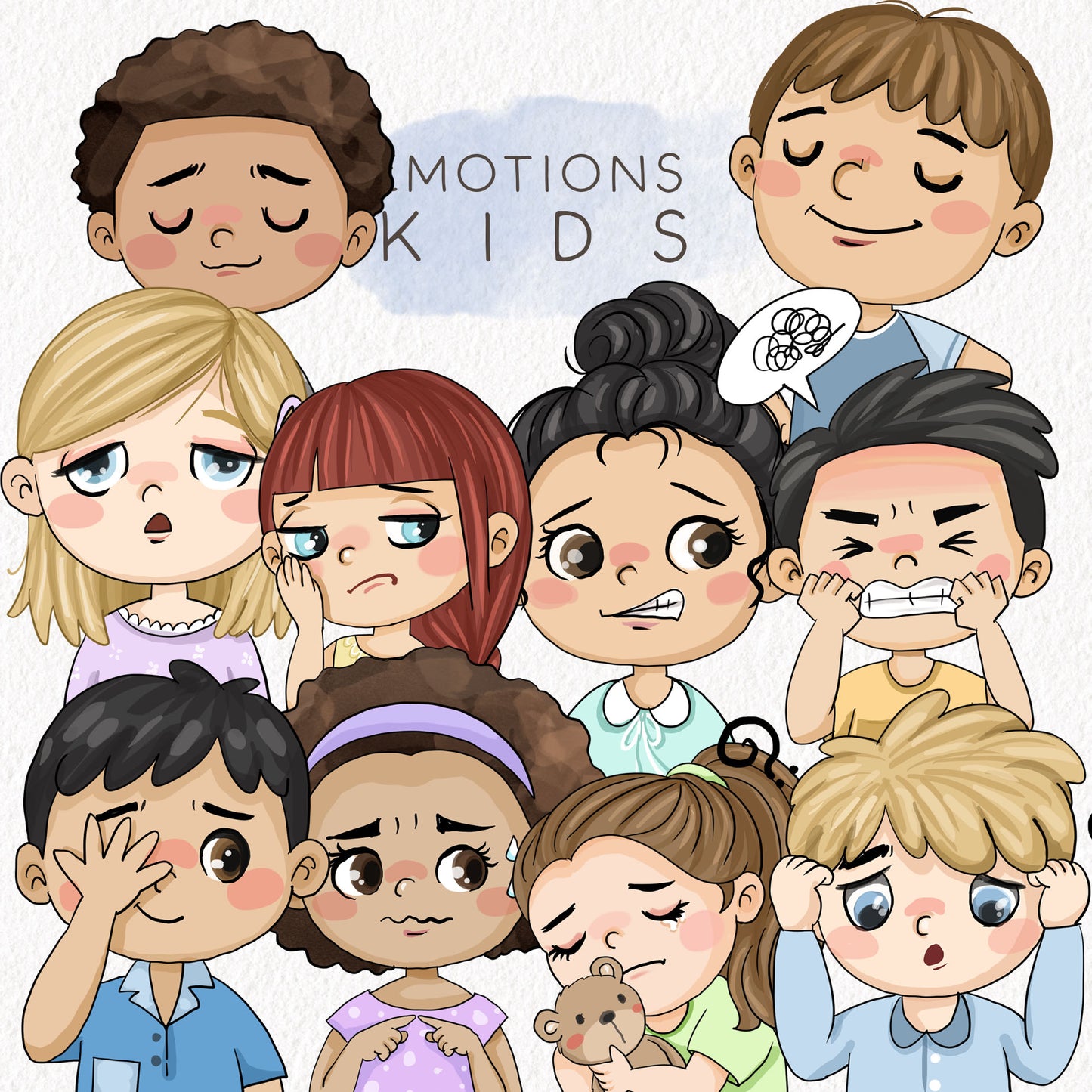 Emotions kids clipart set2, instant download PNG file - 300 dpi