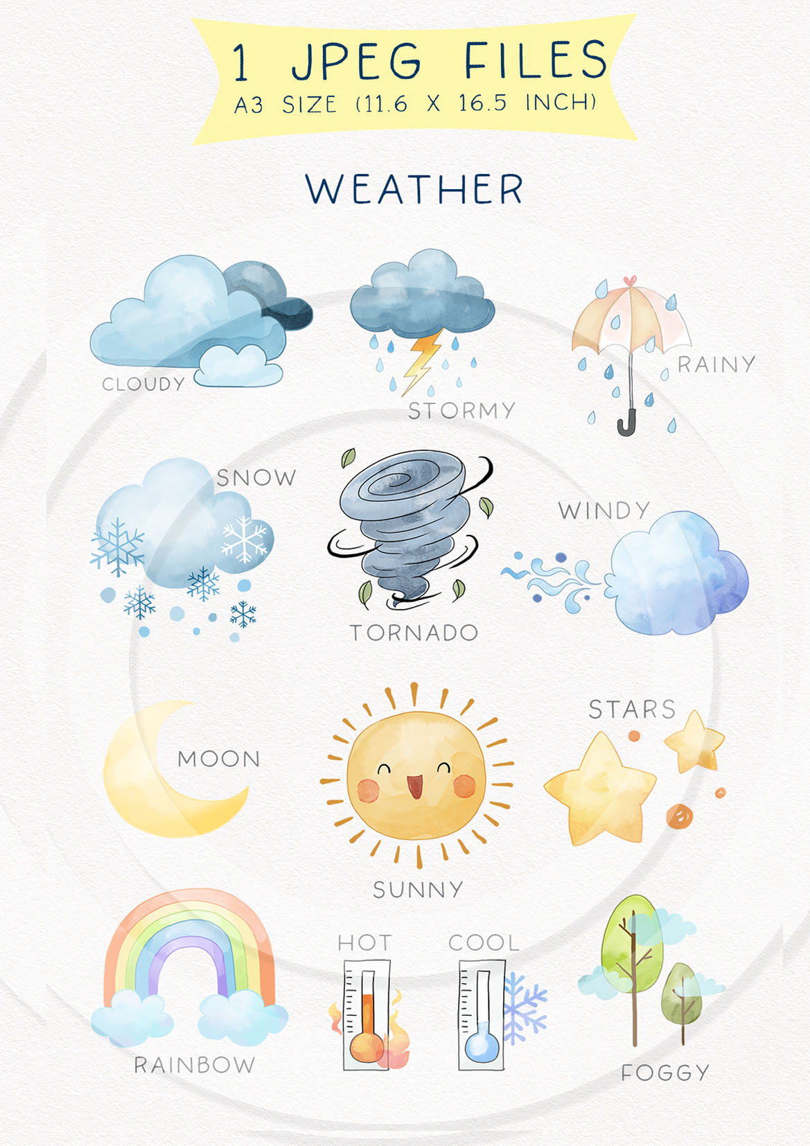 Weather Clipart | hand drawn clipart, PNG files 300 dpi.