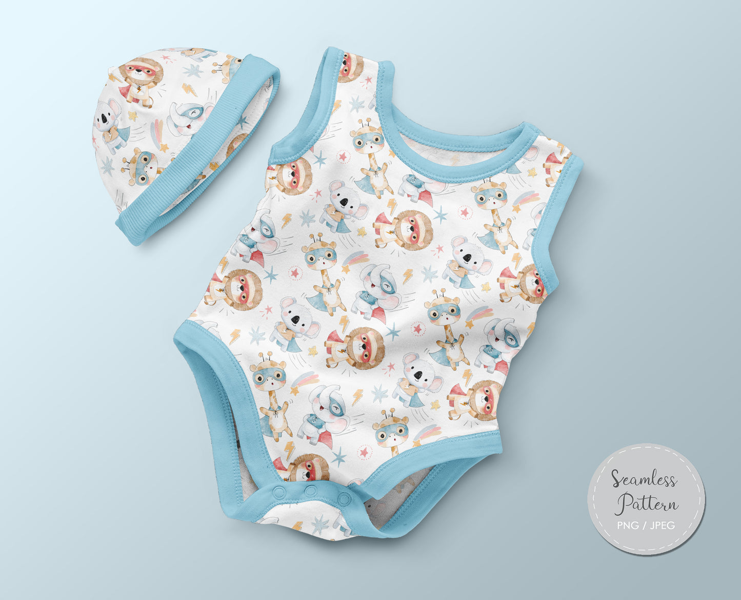 Animals superhero Seamless Pattern, instant download PNG file - 300 dpi