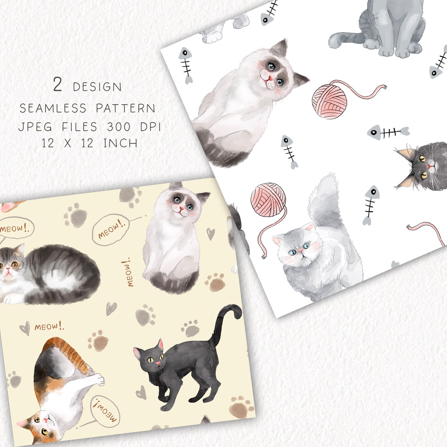 Cute cats breed clipart , seamless Pattern design, Hand drawn clipart, Instant Download PNG file - 300 dpi