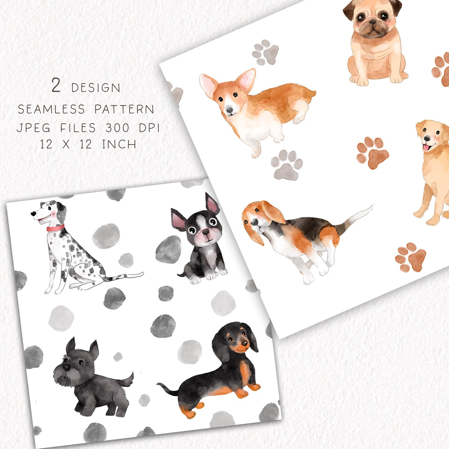 Cute dogs breed clipart , seamless Pattern design, Hand drawn clipart, Instant Download PNG file - 300 dpi