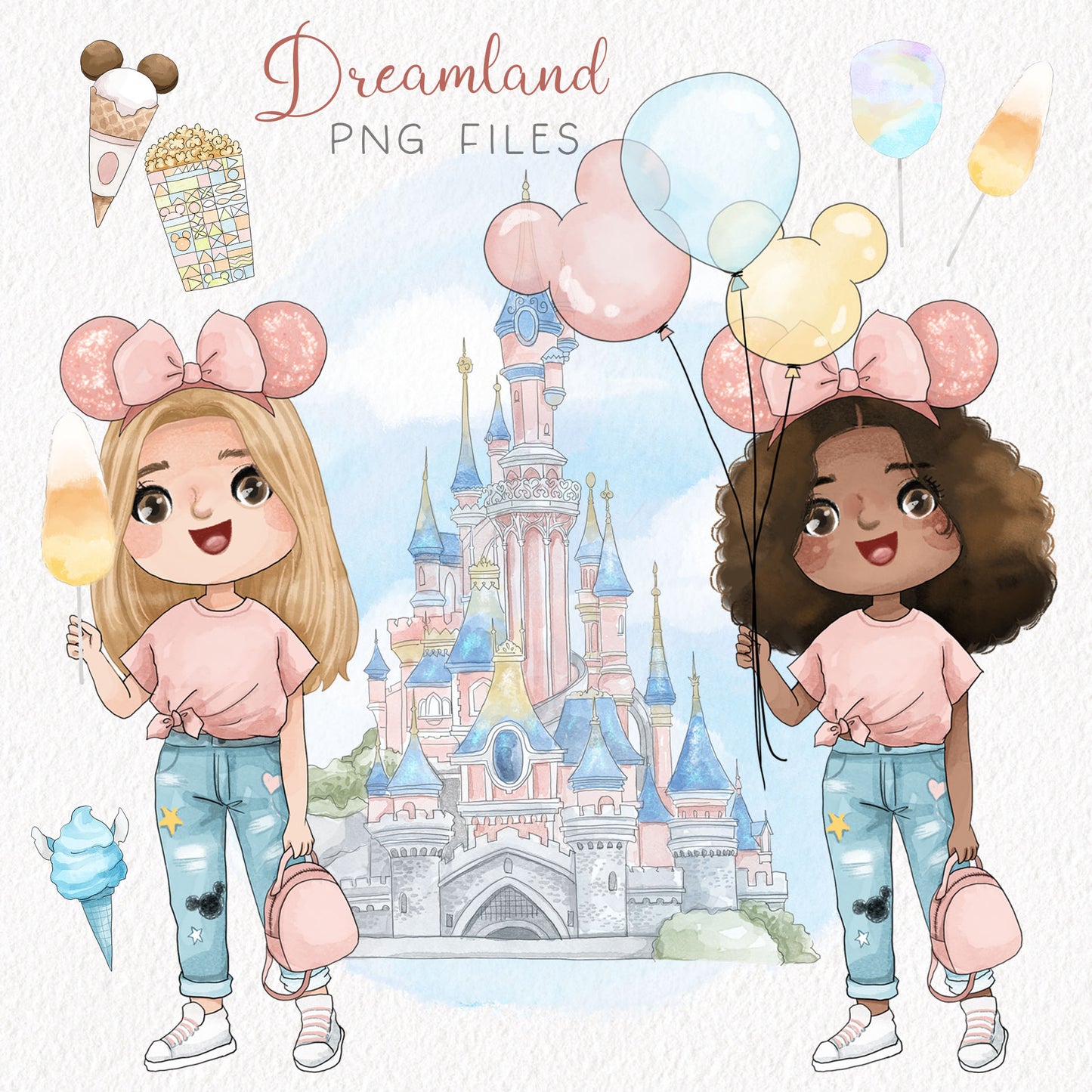 Dreamland Clipart , themed park Clipart, hand drawn clipart, PNG files 300 dpi.