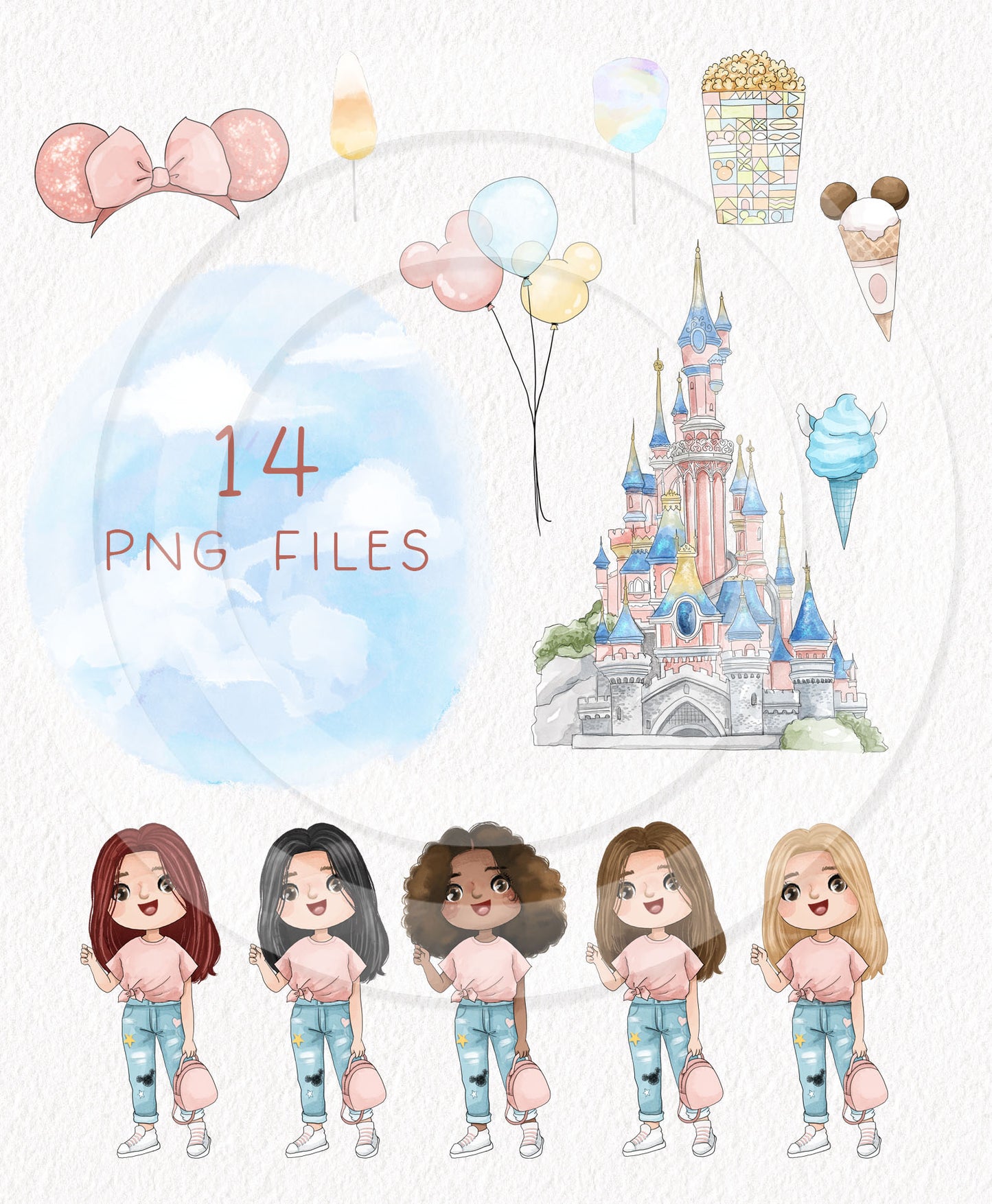 Dreamland Clipart , themed park Clipart, hand drawn clipart, PNG files 300 dpi.