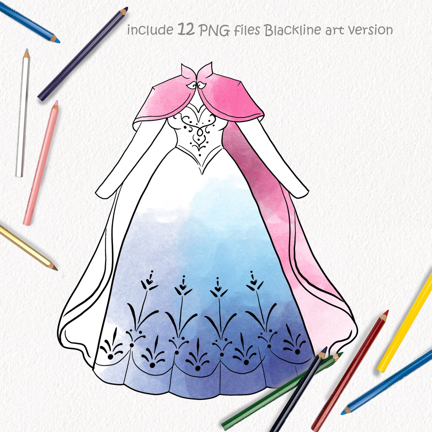 Princess dress clipart set 2 instant download PNG file - 300 dpi