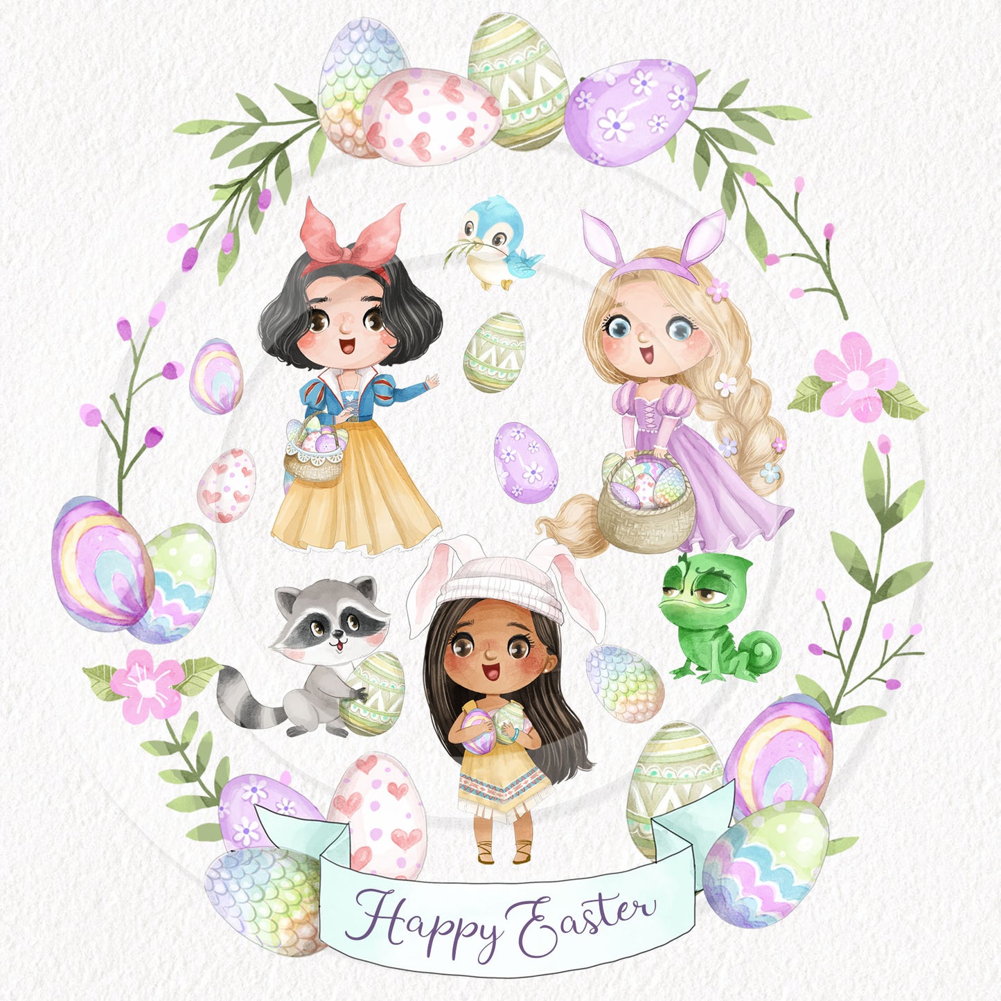Cute Easter girls and pet clipart Set 2 , Hand drawn clipart, instant download PNG file - 300 dpi