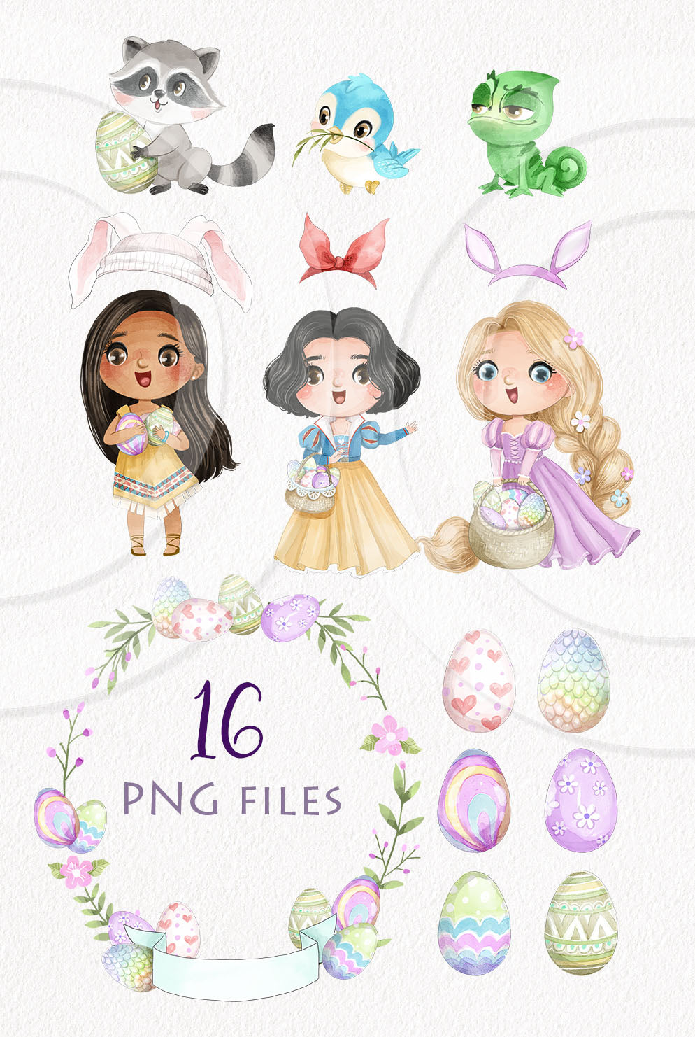 Cute Easter girls and pet clipart Set 2 , Hand drawn clipart, instant download PNG file - 300 dpi