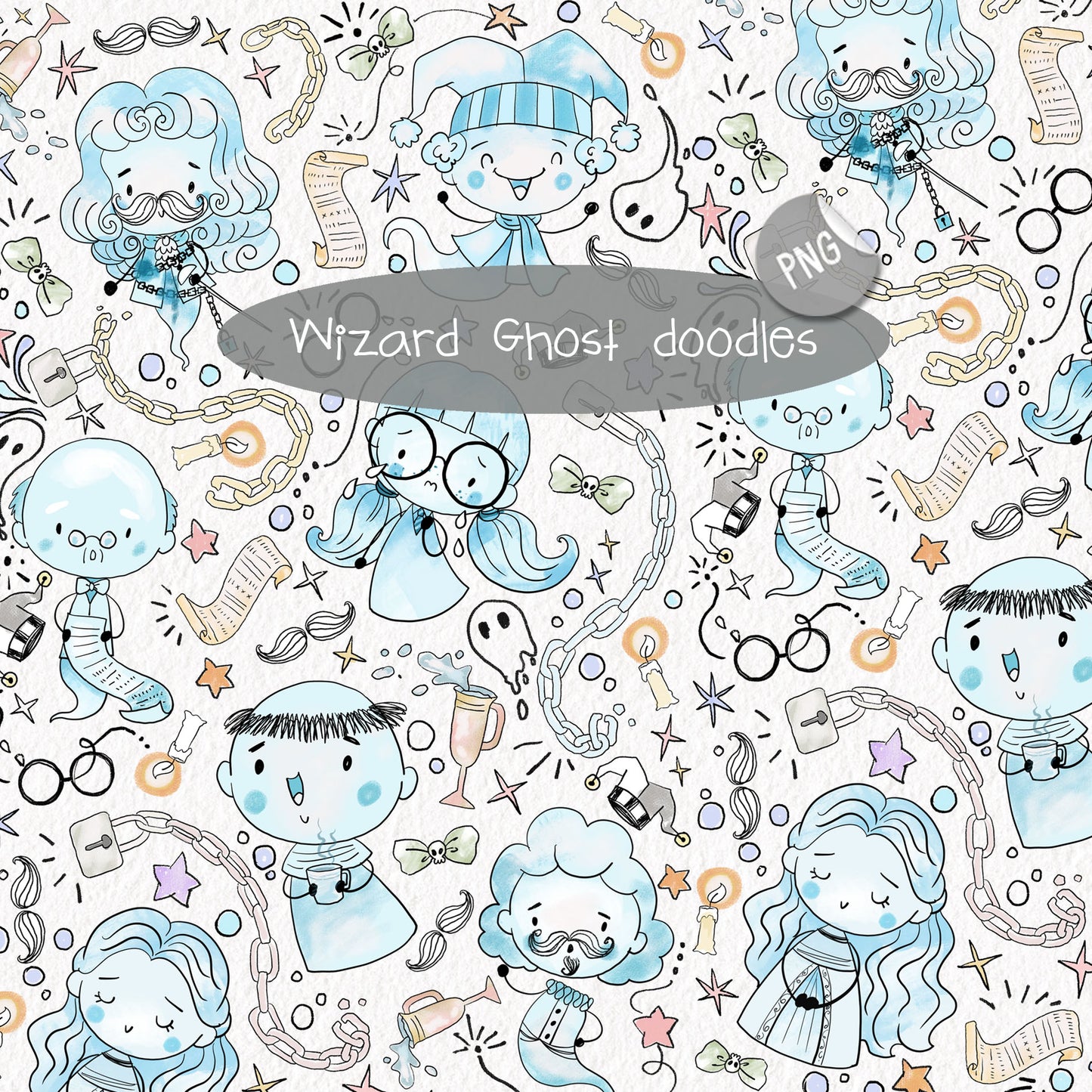 Wizard ghost Hand drawn doodle Clipart , PNG file - 300 dpi