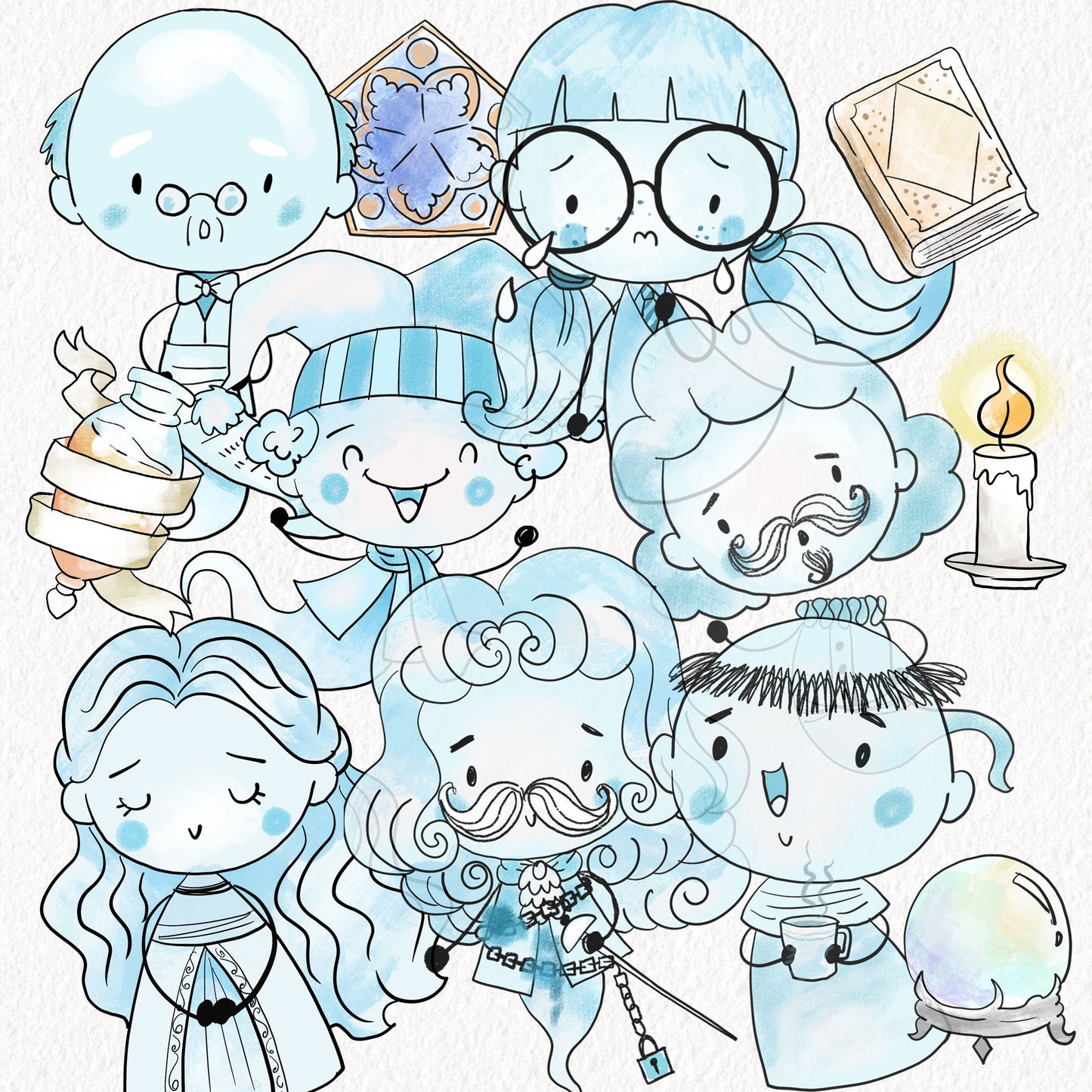 Wizard ghost Hand drawn doodle Clipart , PNG file - 300 dpi