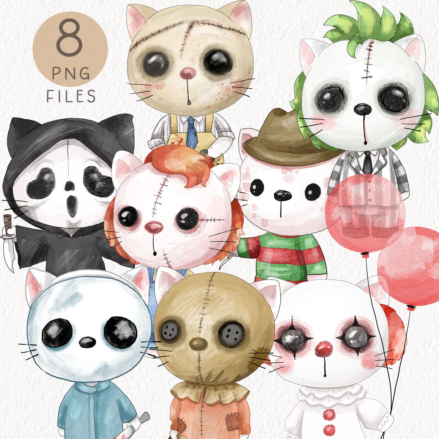 Cute horror cats, Halloween Clipart Set, Spooky Halloween Cat PNG clipart instant download PNG file - 300 dpi
