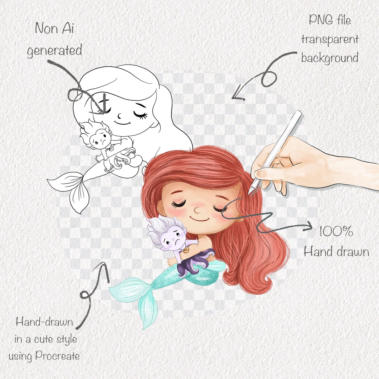 Princess hugging doll clipart set 1 , instant download PNG file - 300 dpi
