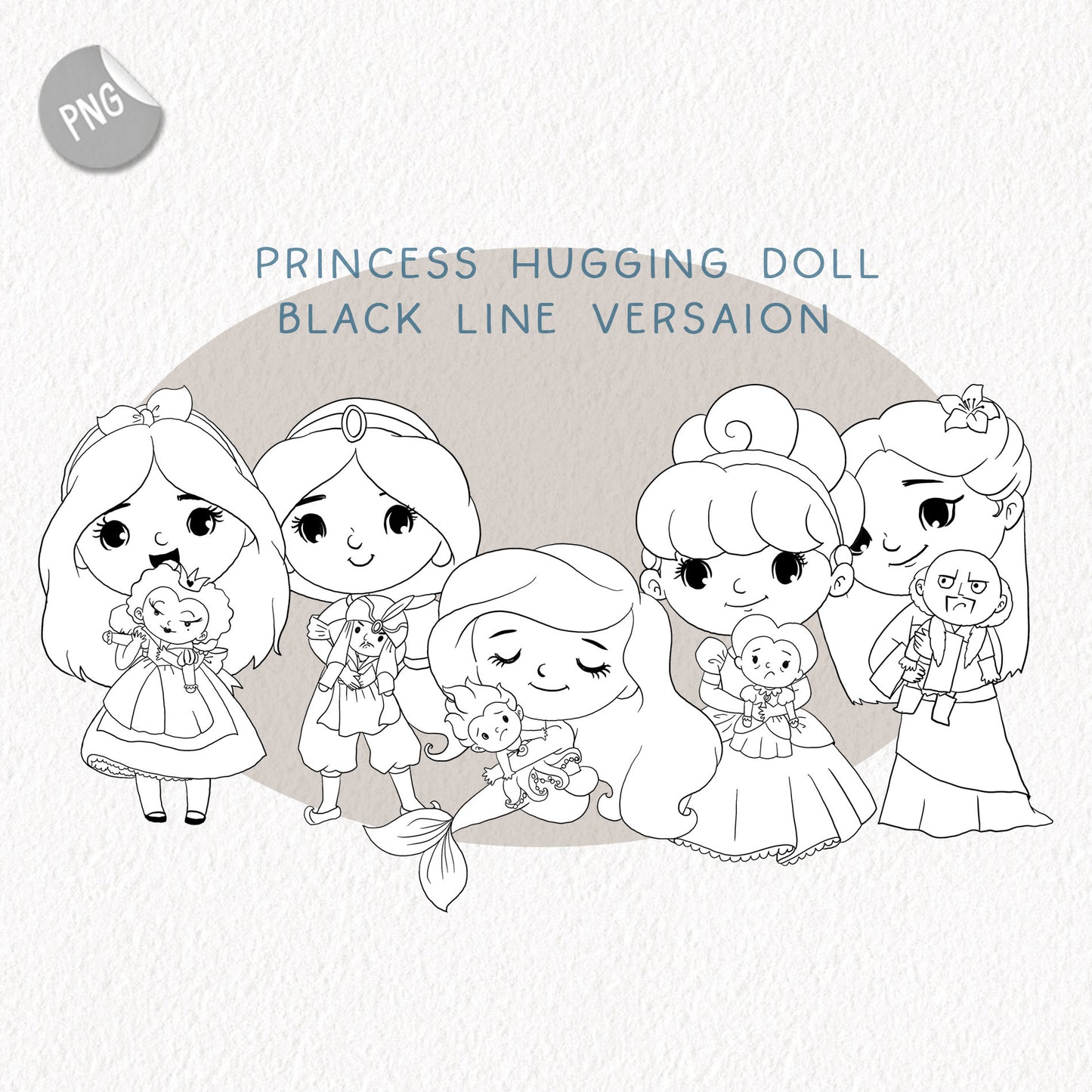 Princess hugging doll clipart set 1 , instant download PNG file - 300 dpi