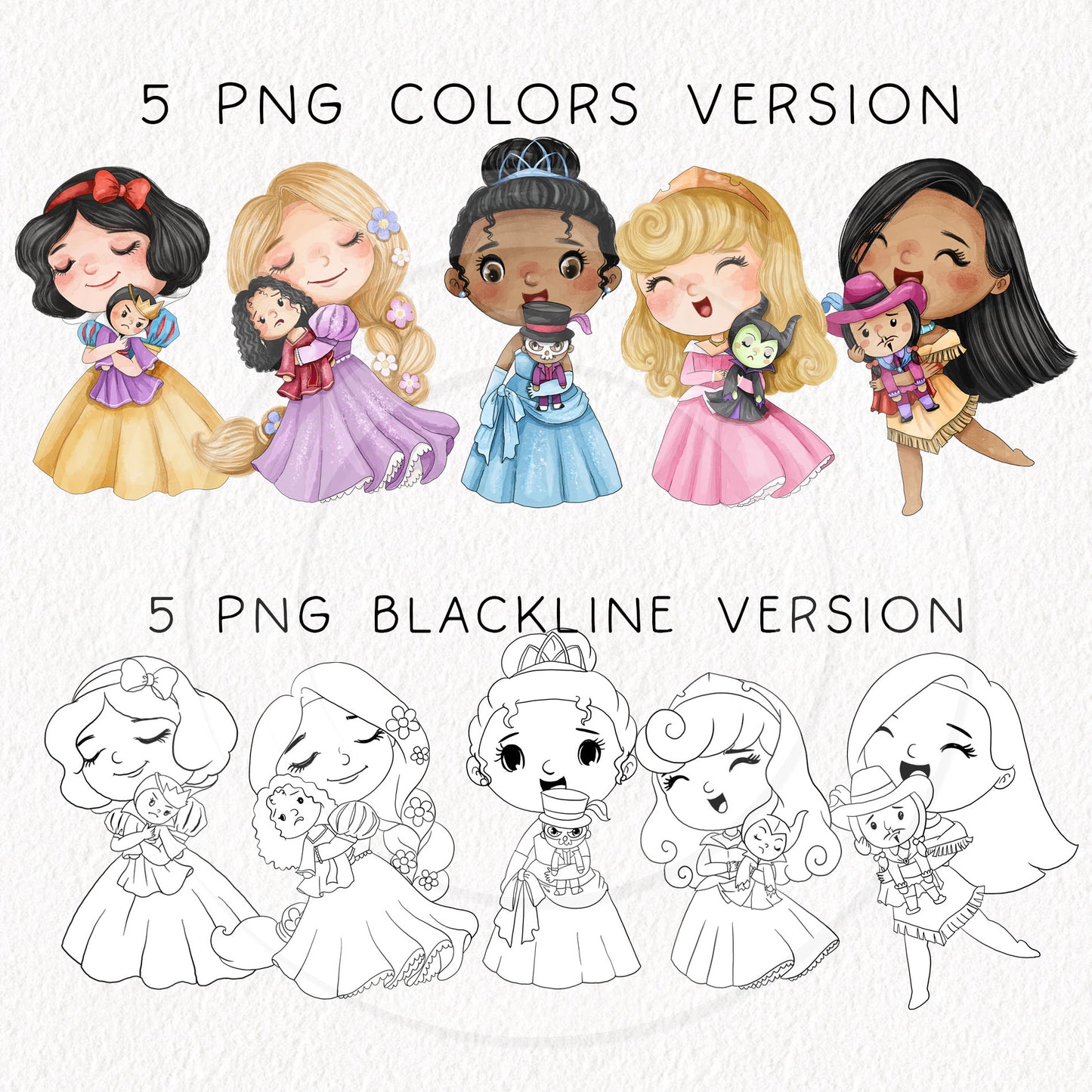 Princess hugging doll clipart set2 , instant download PNG file - 300 dpi