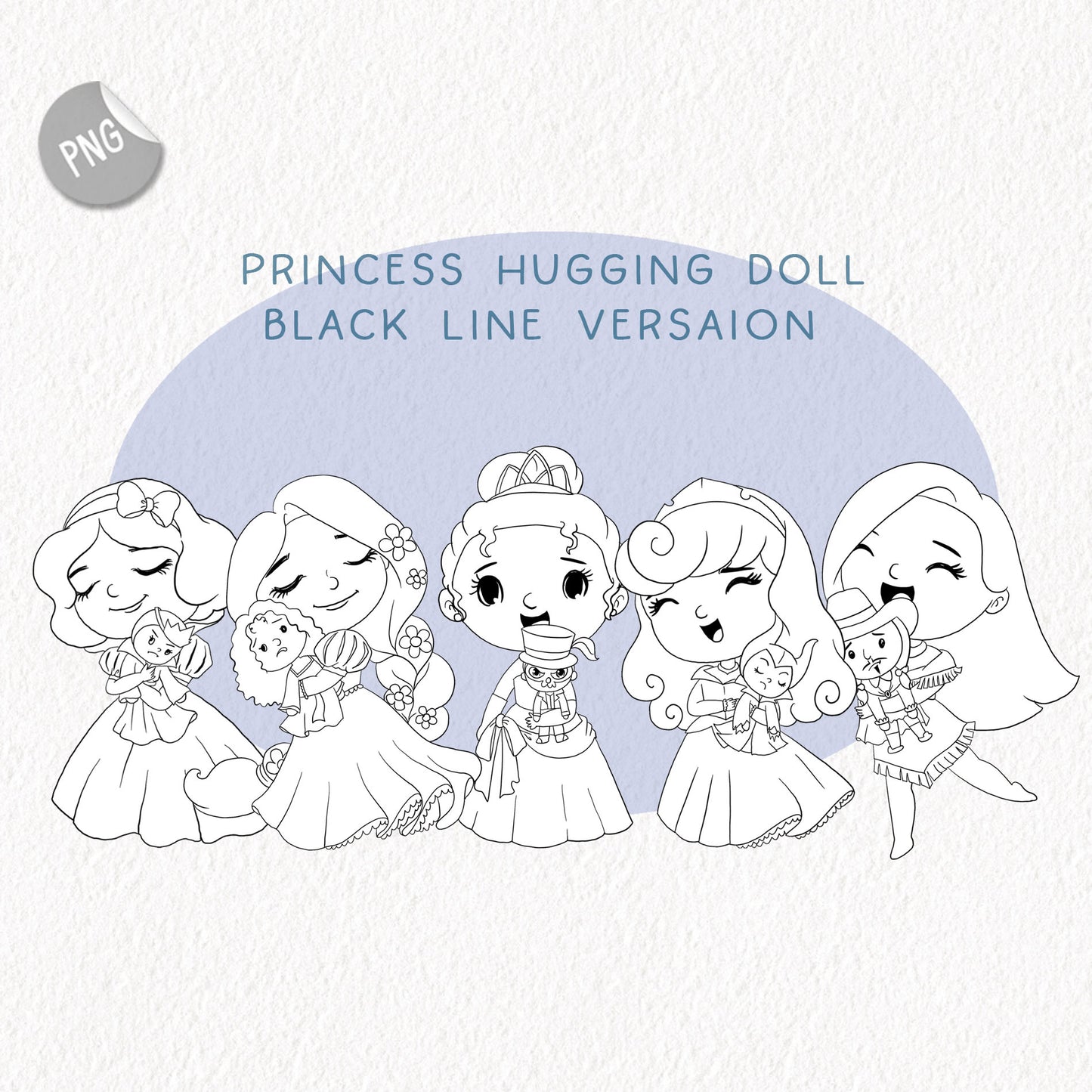 Princess hugging doll clipart set2 , instant download PNG file - 300 dpi
