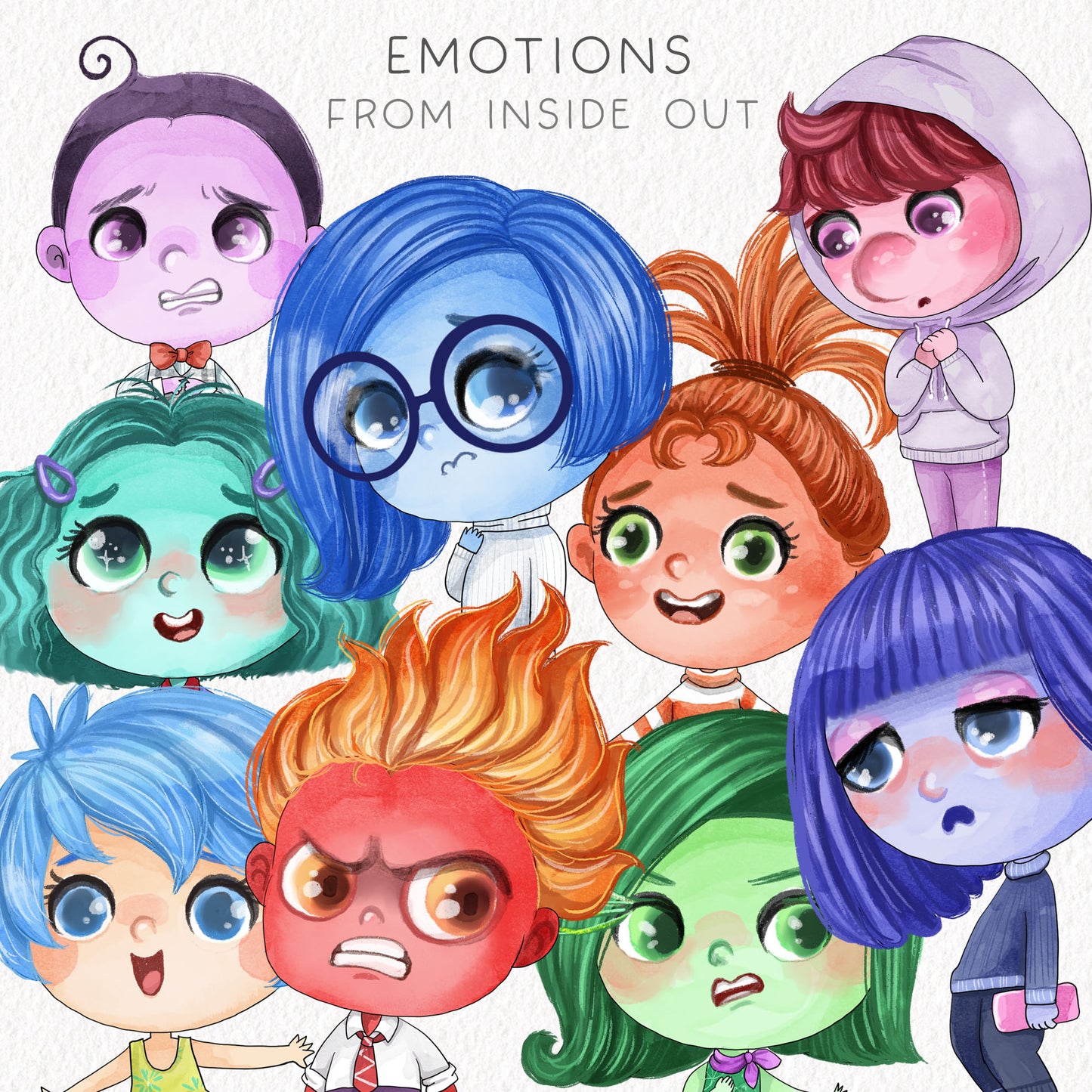 Emotions from inside out clipart, instant download PNG file - 300 dpi