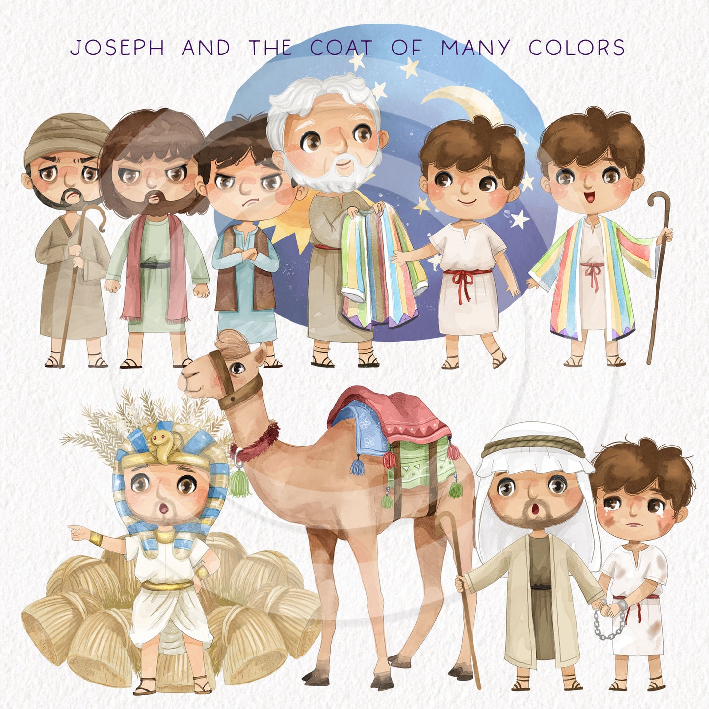 Joseph Coat of Many Colors Clipart , Bible Stories, hand drawn illustration, Instant Download PNG files 300 dpi.