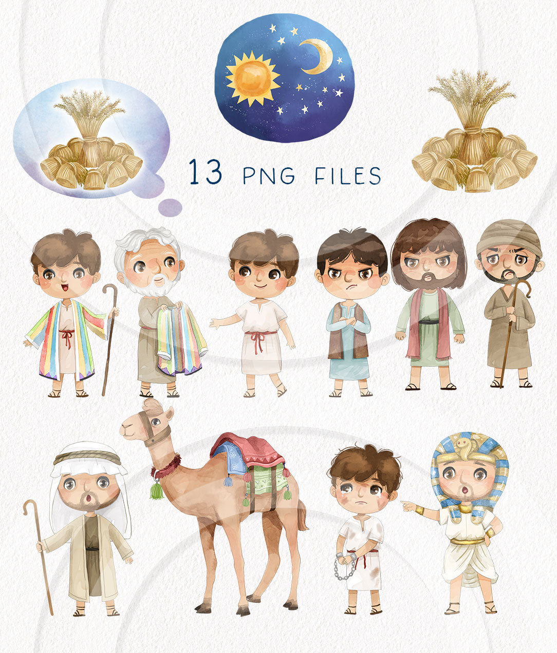 Joseph Coat of Many Colors Clipart , Bible Stories, hand drawn illustration, Instant Download PNG files 300 dpi.
