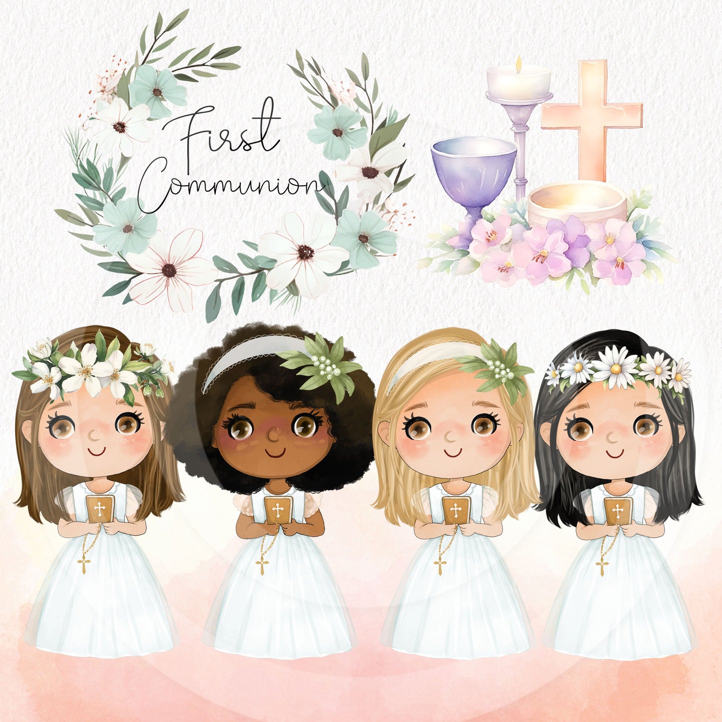 first communion girls clipart set, instant download PNG file - 300 dpi
