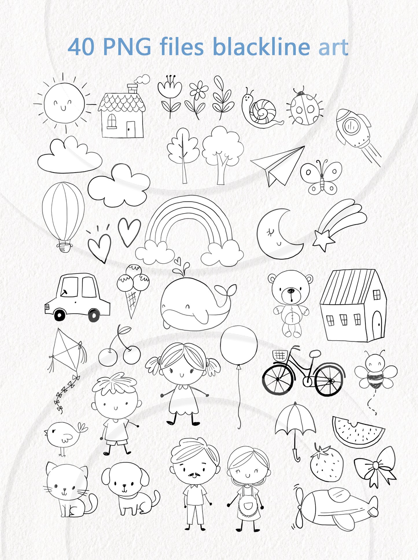 Doodle kids hand drawn ,blackline art , digital stamp ,instant download PNG file - 300 dpi
