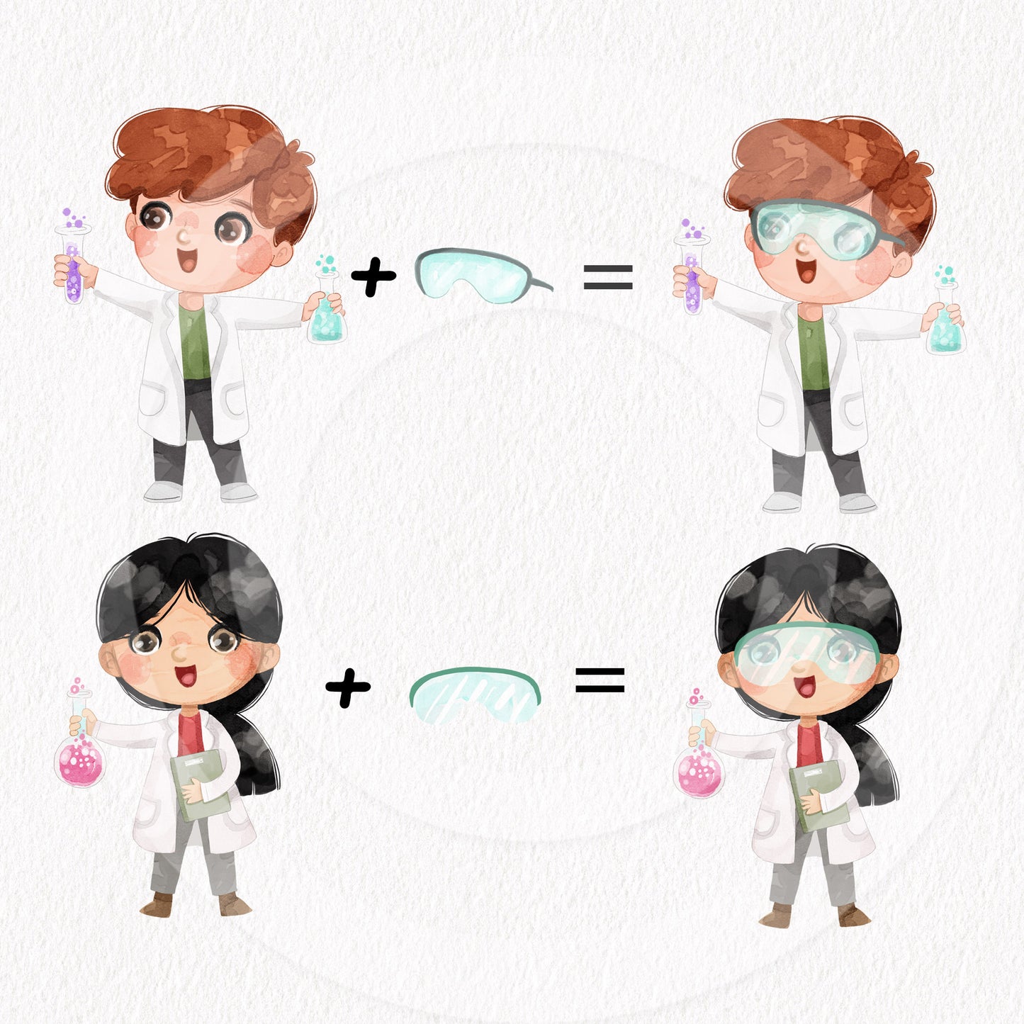 Laboratory Clipart, Cute Science Clipart, Kid Scientist Clip Art, Hand drawn clipart, PNG files.